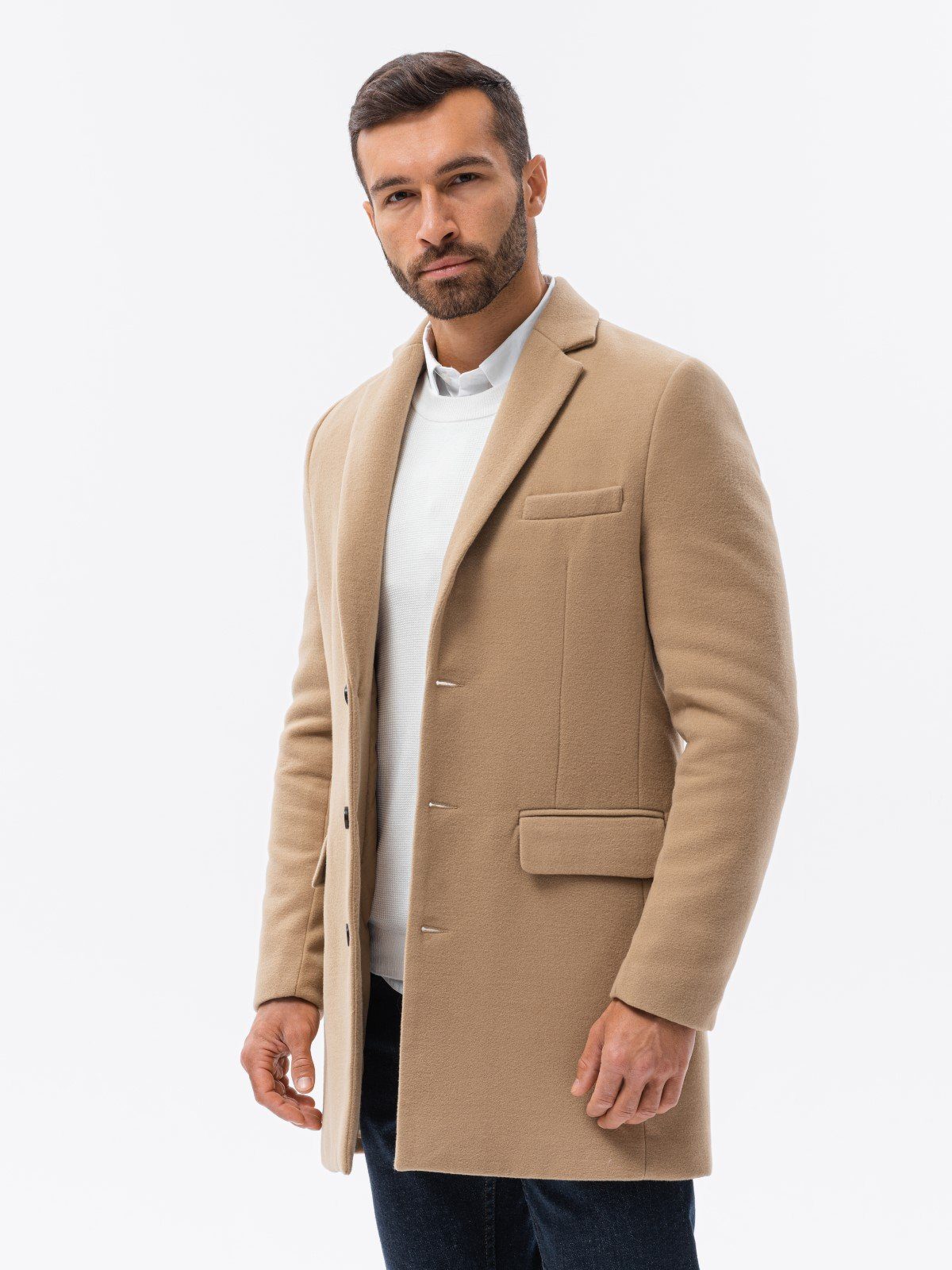 OMBRE Kurzmantel Klassischer einreihiger Herrenmantel - sand V2 C432 M