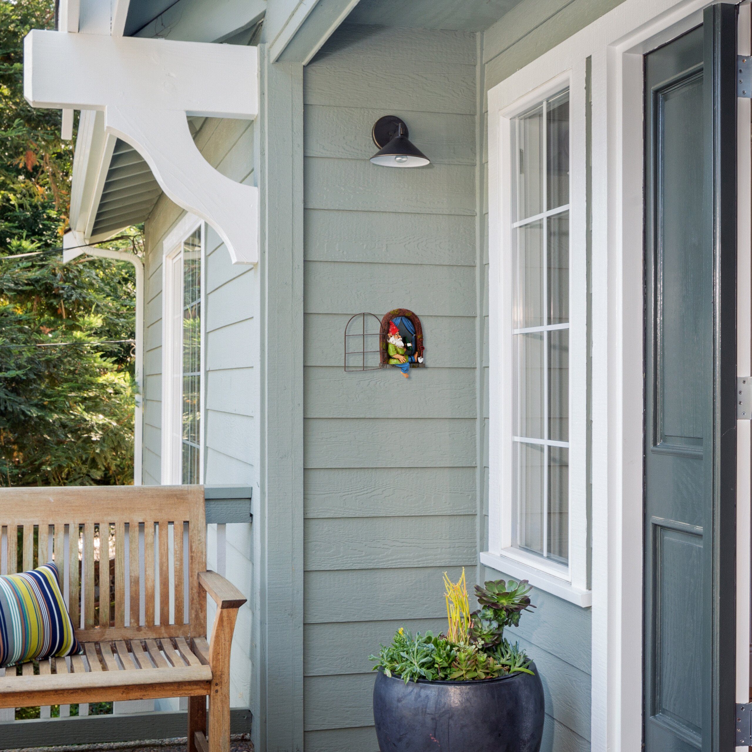 Fenster Zwerg im relaxdays Gartenfigur Trinkender