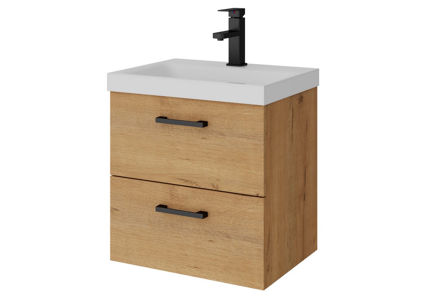 UEV Waschtisch Waschtisch mit Unterschrank 50cm, Gäste-WC Waschtisch (mit Armatur, Badmöbel, Waschschrank), Badezimmerschrank mit Zwei Schubladen und Soft-Close-Funktion