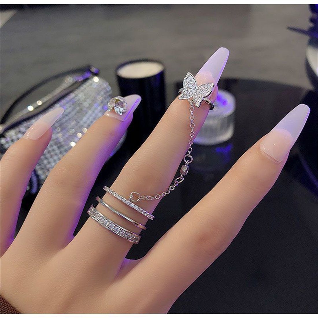 DAYUT Fingerring Mode Schmetterling Kette Siamese Ring, Geschenk für Frauen (1-tlg)