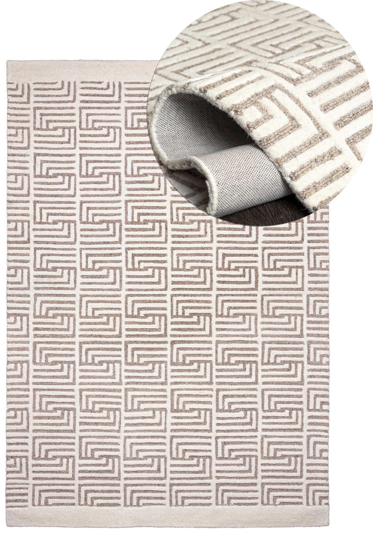 Designteppich Wollteppich Japandi, Handwebteppich x Wolle, 80 cm 150 Naturprodukt Mazovia
