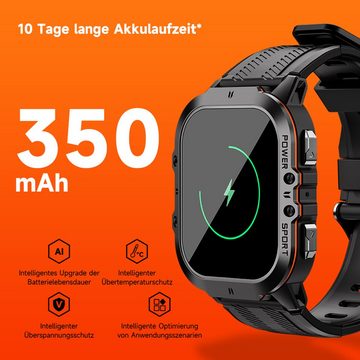 OUKITEL C26, Sportwatch, 100+ Sport Modus, 24H Gesundheitsüberwachung Smartwatch (1,96 Zoll, Android 6.0 oder höher), 50m wasserdicht, 128M RAM, Bluetooth 5.2, Sprachassistent