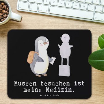 Mr. & Mrs. Panda Mauspad Pinguin Museum besuchen - Schwarz - Geschenk, Arbeitszimmer, Büroauss (1-St), rutschfest