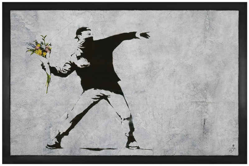 Fußmatte Banksy - Der Blumenwerfer, Graffiti Streetart, 1art1, Höhe: 5 mm