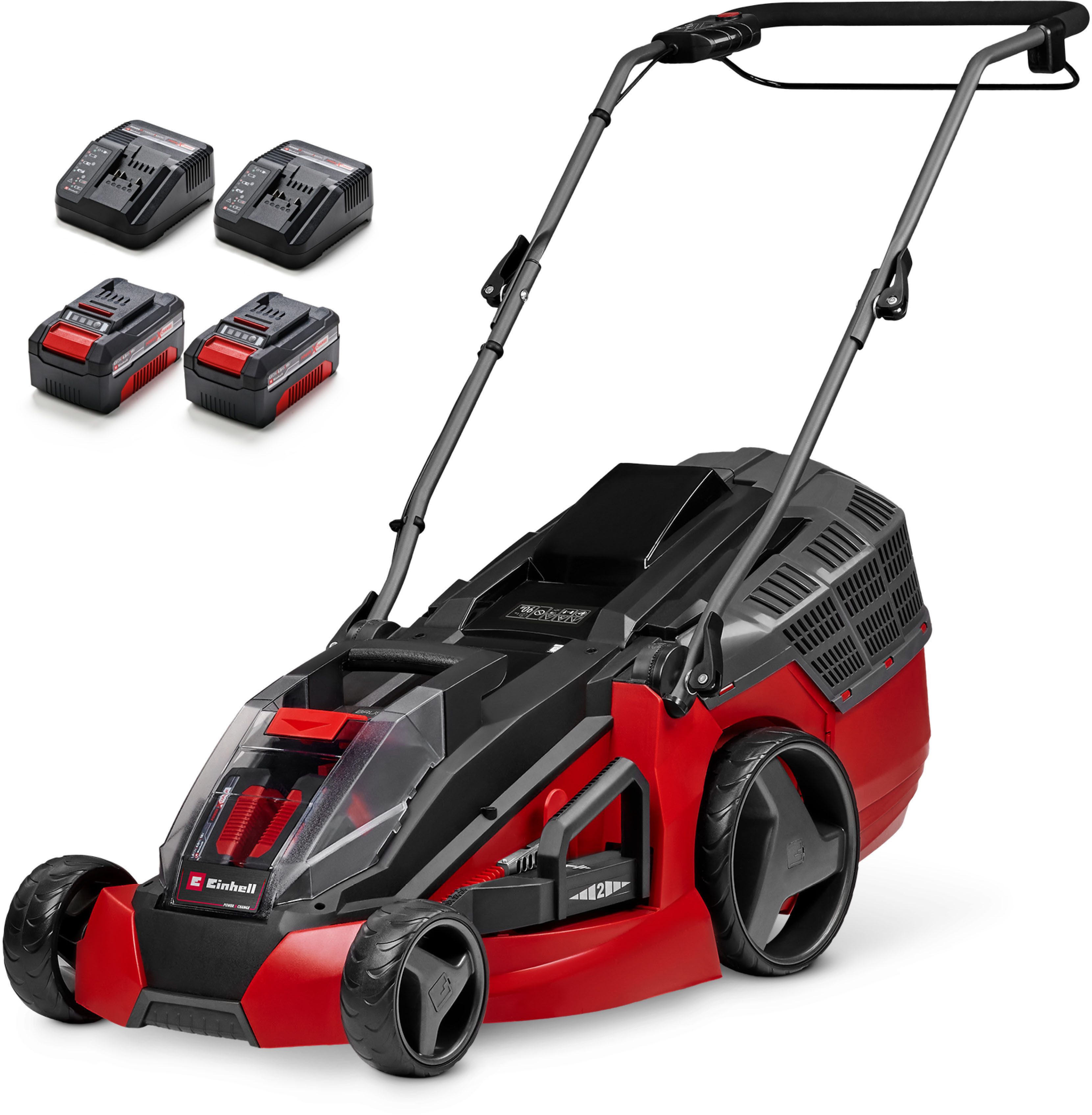 Einhell Akkurasenmäher GE-CM 43 Li M Kit (2x4,0Ah), 43 cm Schnittbreite, (Set), mit Mulchkeil, 2 Akkus 18V/4Ah und 2 Ladegeräten