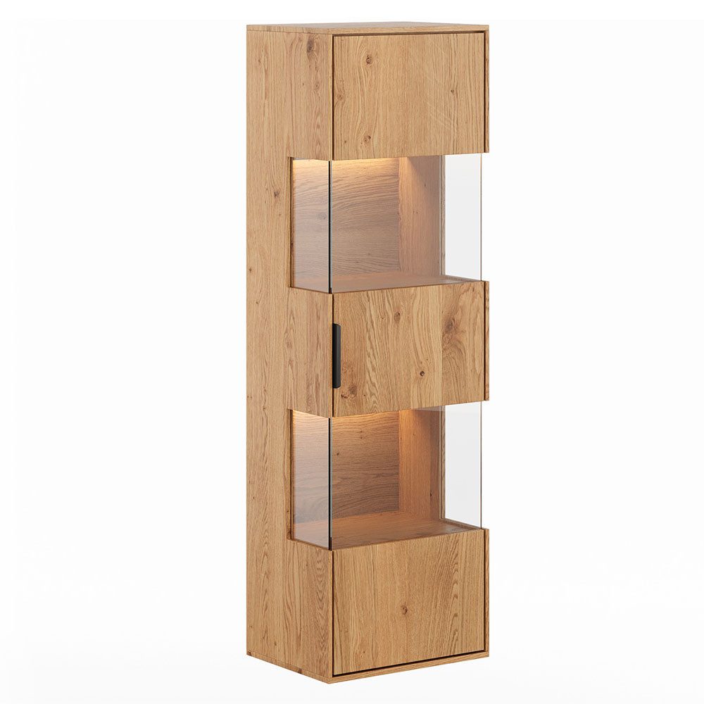 Feldmann-Wohnen Hängevitrine Tirano (1-türig, mit Einlegeböden, mit Glaseinsatz, 1-St., Massivholz, geölte Oberfläche) 43x33x142cm 1-türig Eiche Natur