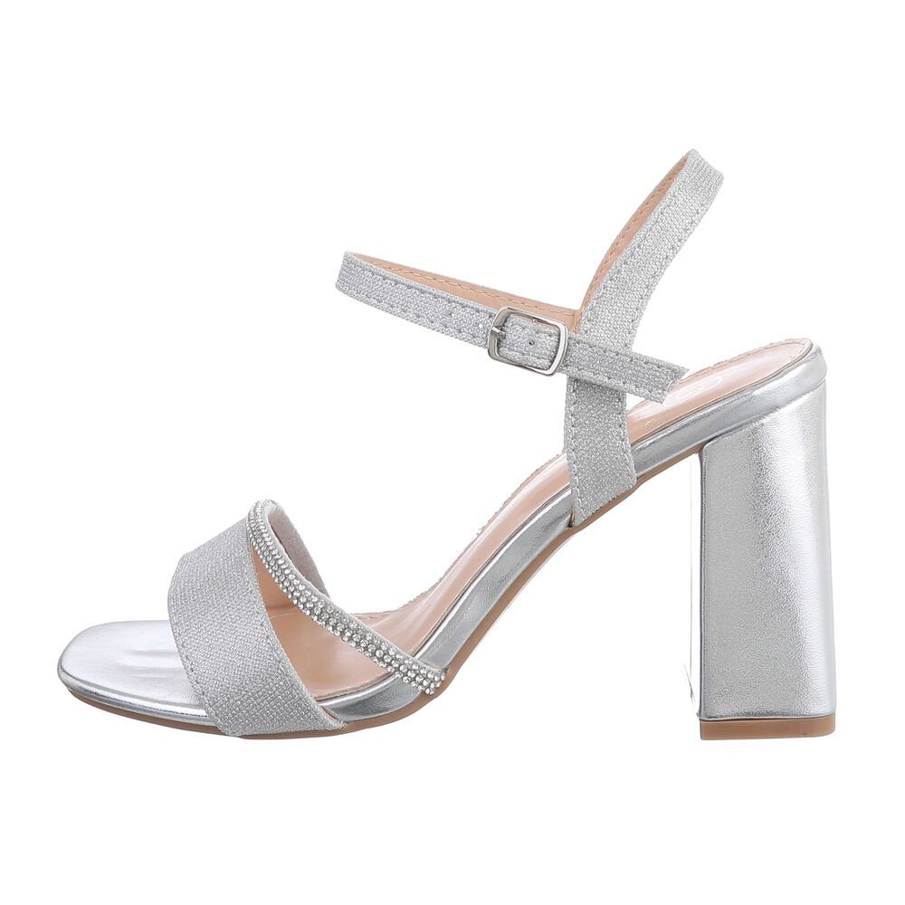 Ital-Design Damen Abendschuhe Party & Clubwear Sandalette Blockabsatz Сандалі & Сандалети in Silber