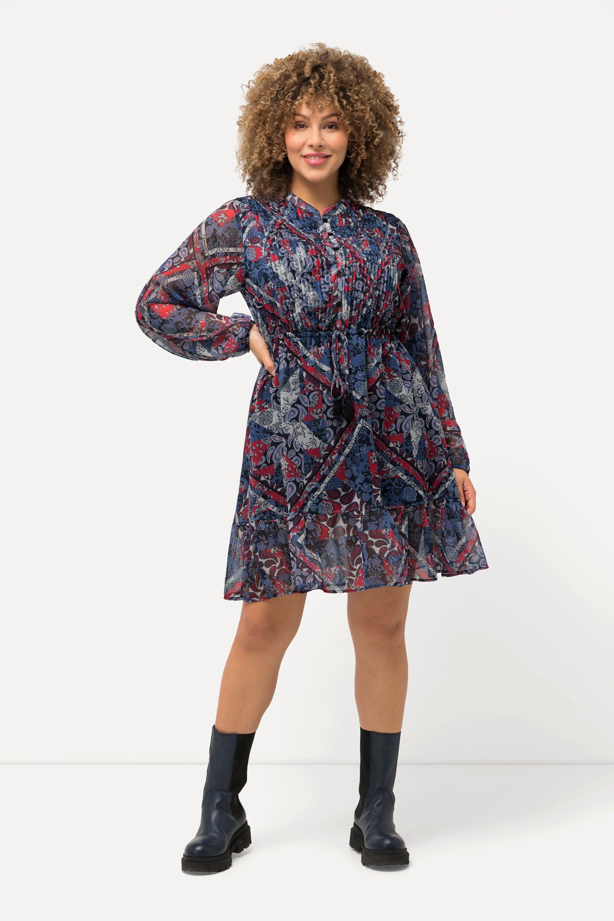 Midikleid Kleid Paisleymuster Tunika-Ausschnitt Langarm