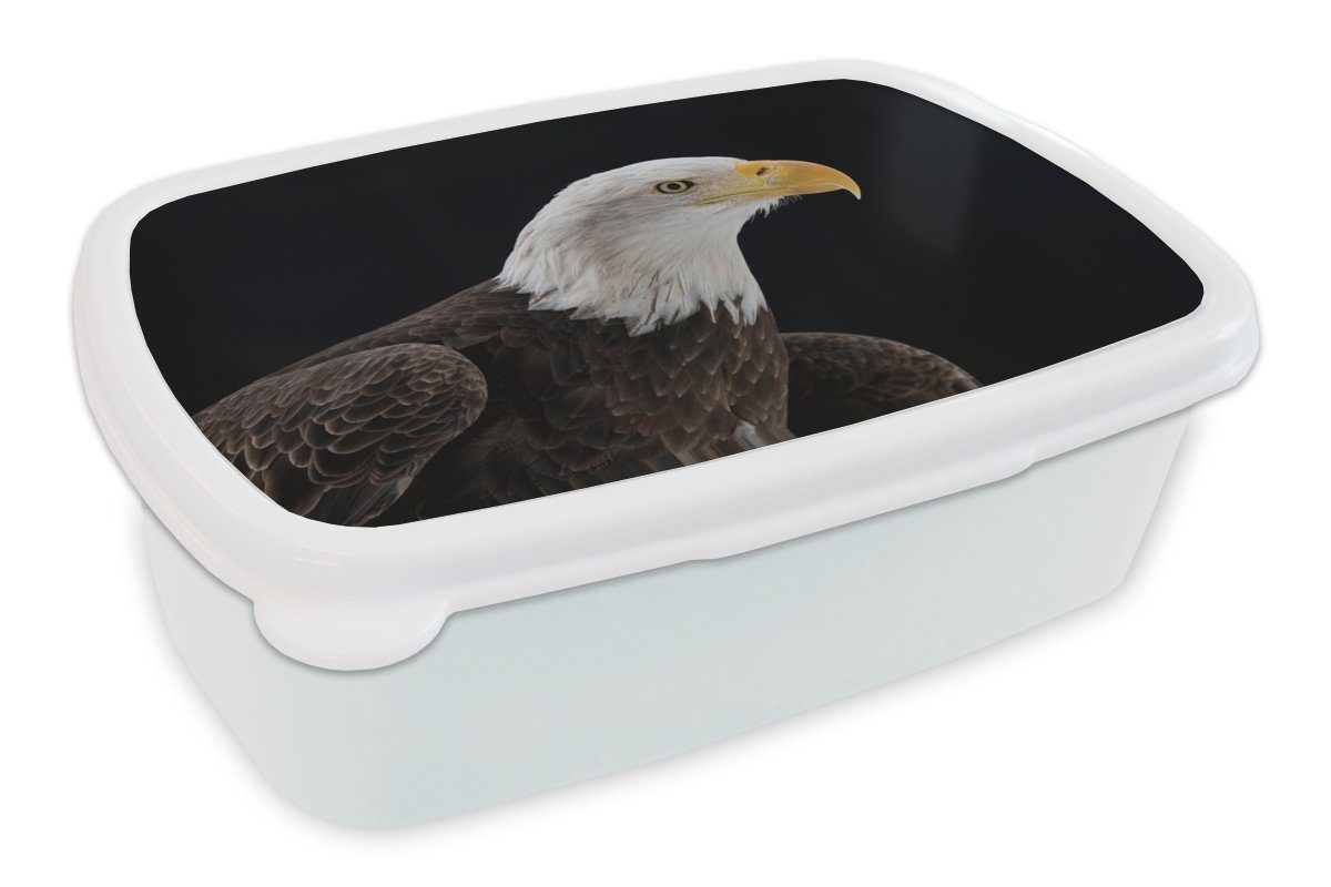 MuchoWow Lunchbox Adler - Vogel - Schnabel - Schwarz, Kunststoff, (2-tlg), Brotbox für Kinder und Erwachsene, Brotdose, für Jungs und Mädchen weiß