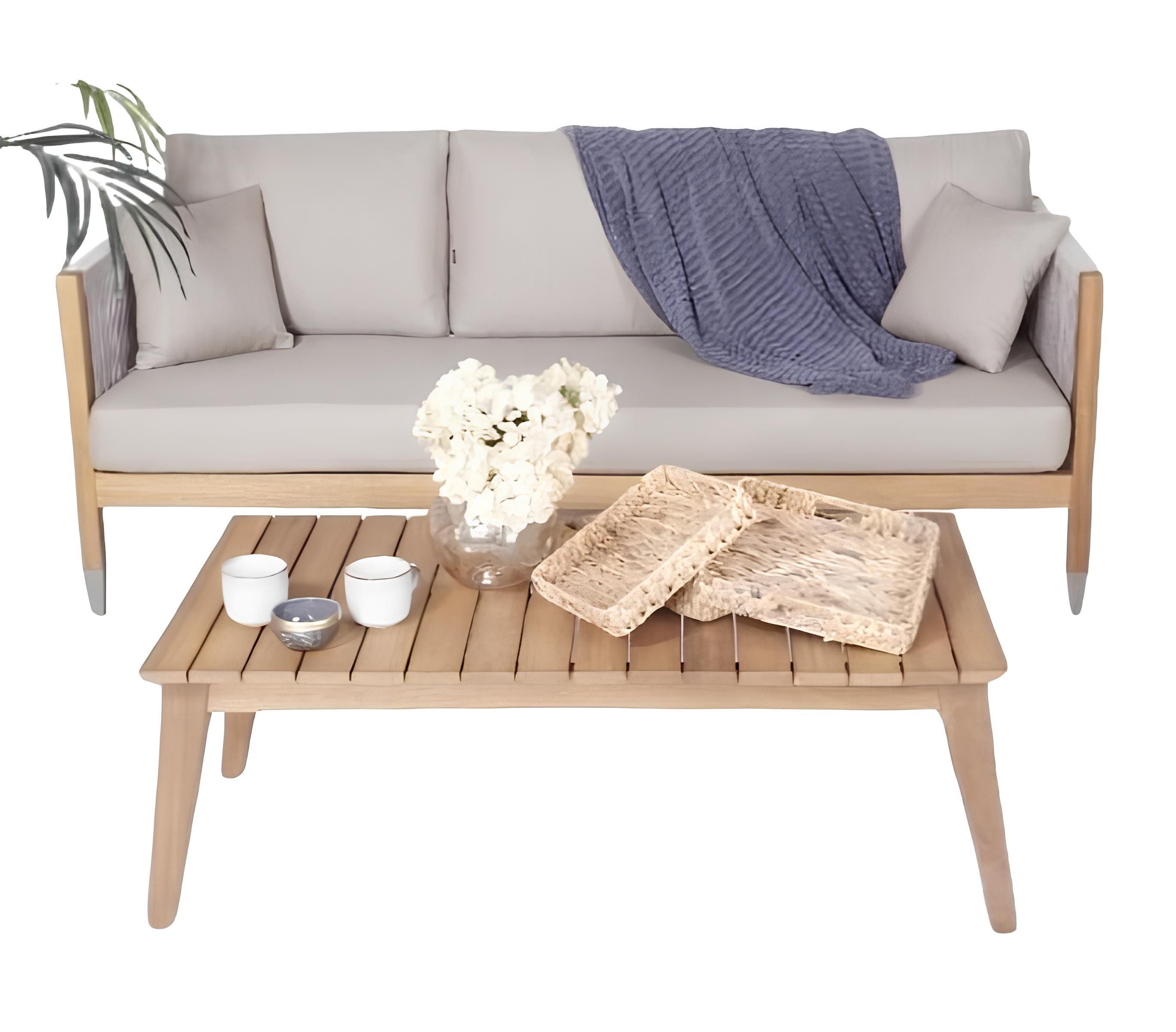 Xlmoebel Polstergarnitur Elegantes Set: 3-Sitzer-Sofa mit Designer-Couchtisch aus Holz, (2tlg Gartenmöbel Set (Sofa 3 Sitzer + Couchtisch), Hergestellt in Europa