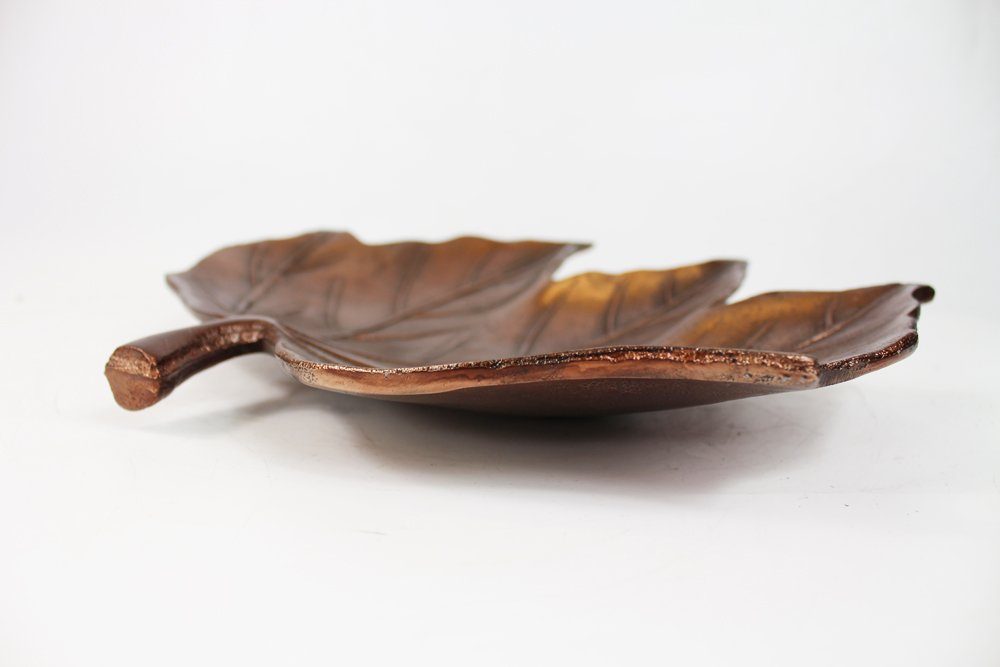 Arnusa Dekoschale Schale Herbstlaub aus Aluminium Bronze-Optik, 32x29 cm Dekofigur Tischdeko – Bild 3 von 4