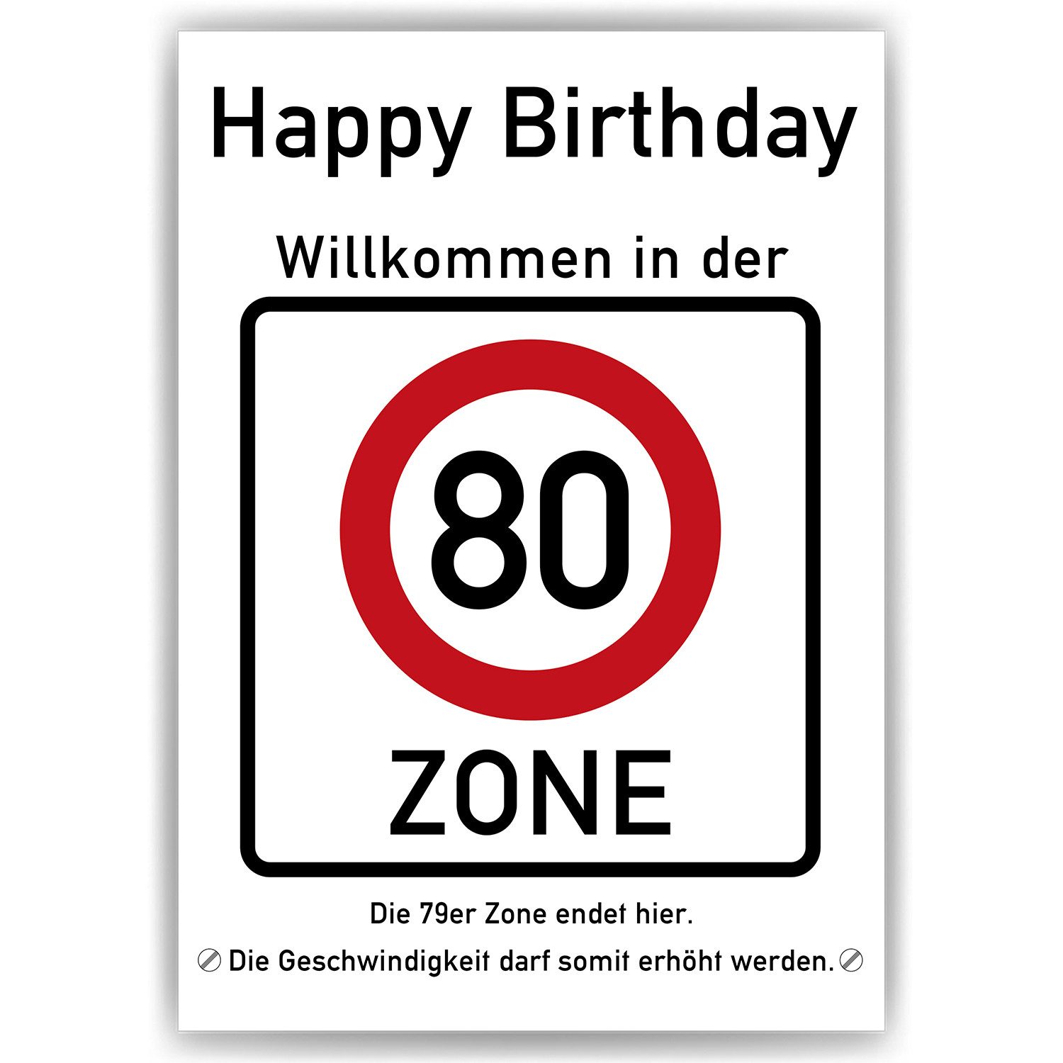 Tigerlino Poster 80. Geburtstag Geschenk Verkehrszeichen Karte Happy Birthday Deko Bild