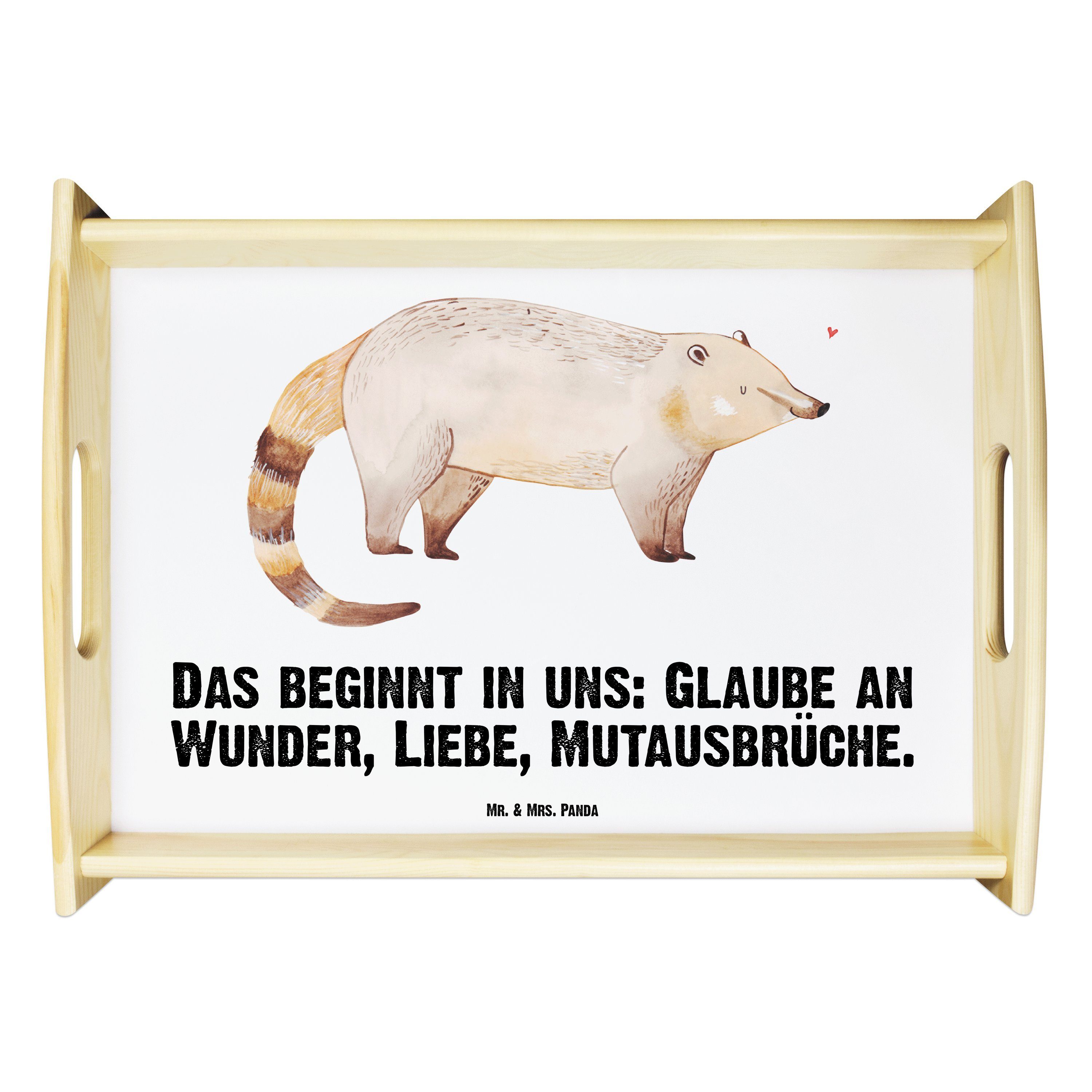 Nasenbaer Weiß Mrs. Nasenbär, Panda Tablett (1-tlg) & Dekotablett, Frühstücksta, lasiert, - Mr. Bär, - Echtholz Geschenk,