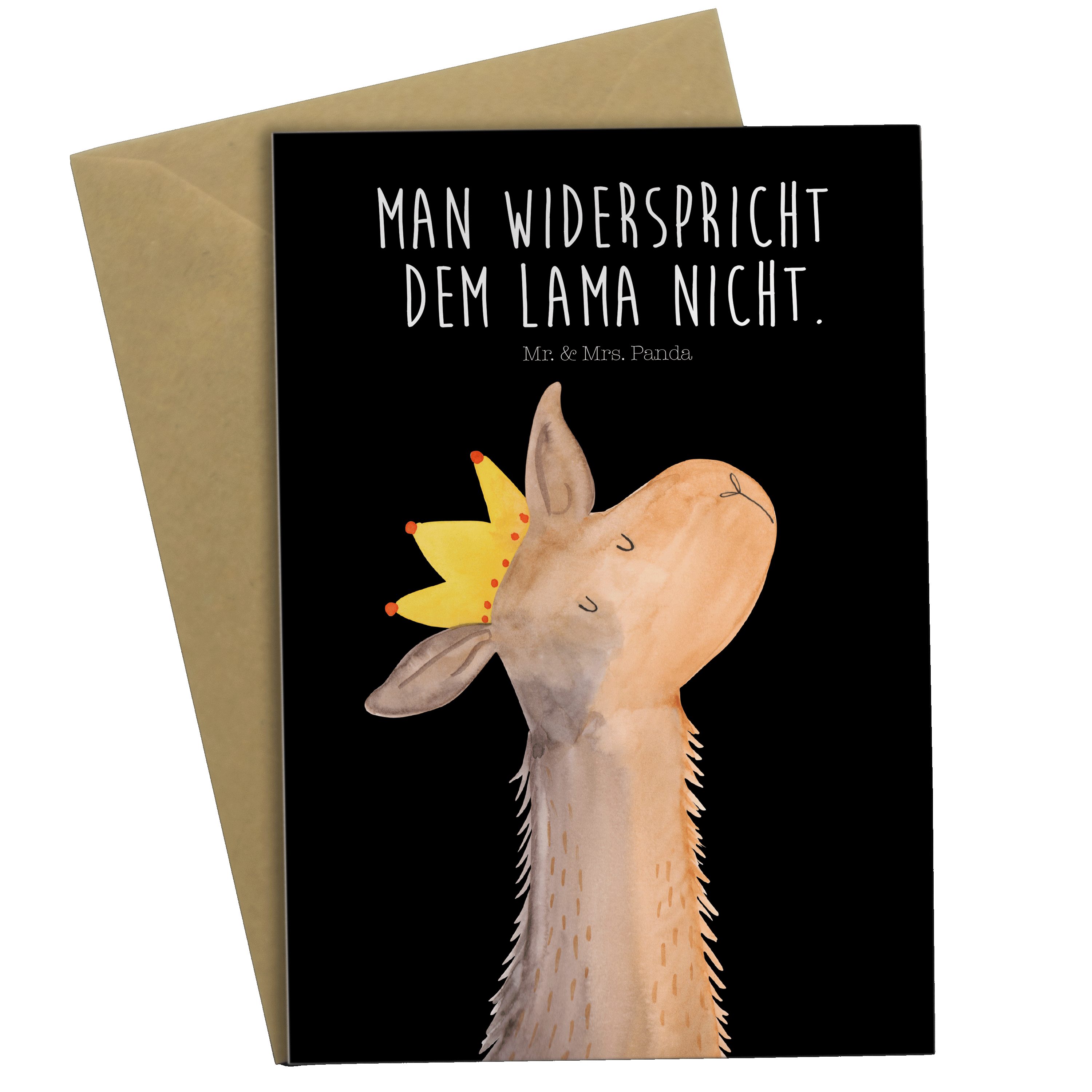 Mr. & Mrs. Panda Grußkarte Lamakopf König - Schwarz - Geschenk, Hochzeitskarte, Abitur, Königin