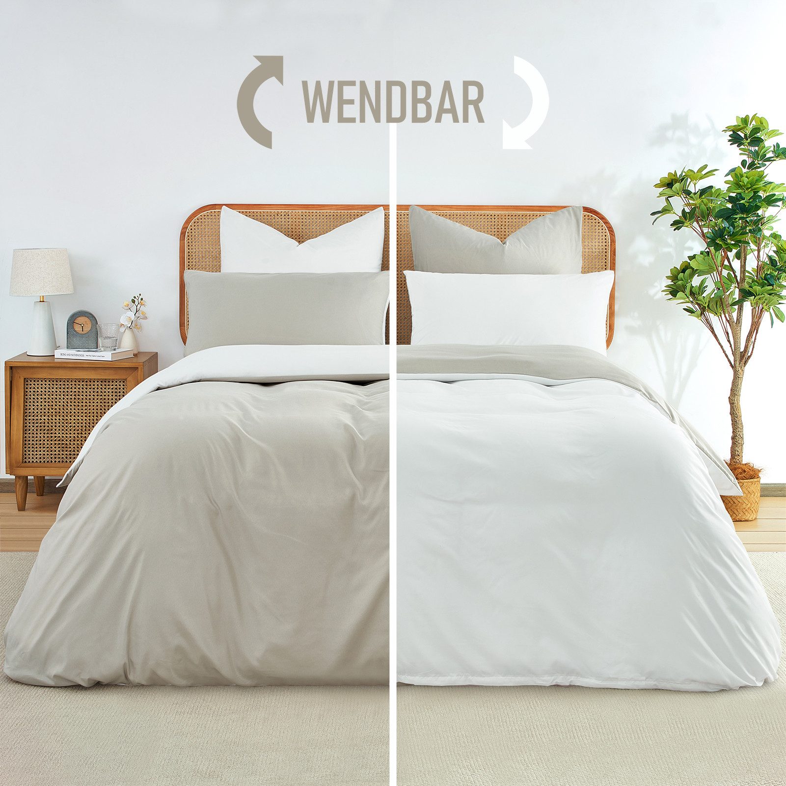 Topfinel Bettwäsche 135x200cm, Seersucker Bettwäsche-Sets, bügelfrei, allergiker, kühlende, 100% Mikrofaser, 3 teilig, 3-tlg. Beige/Weiß:1 Btz. 240x220+2 Ktz. 80x80, m. Reißvers.