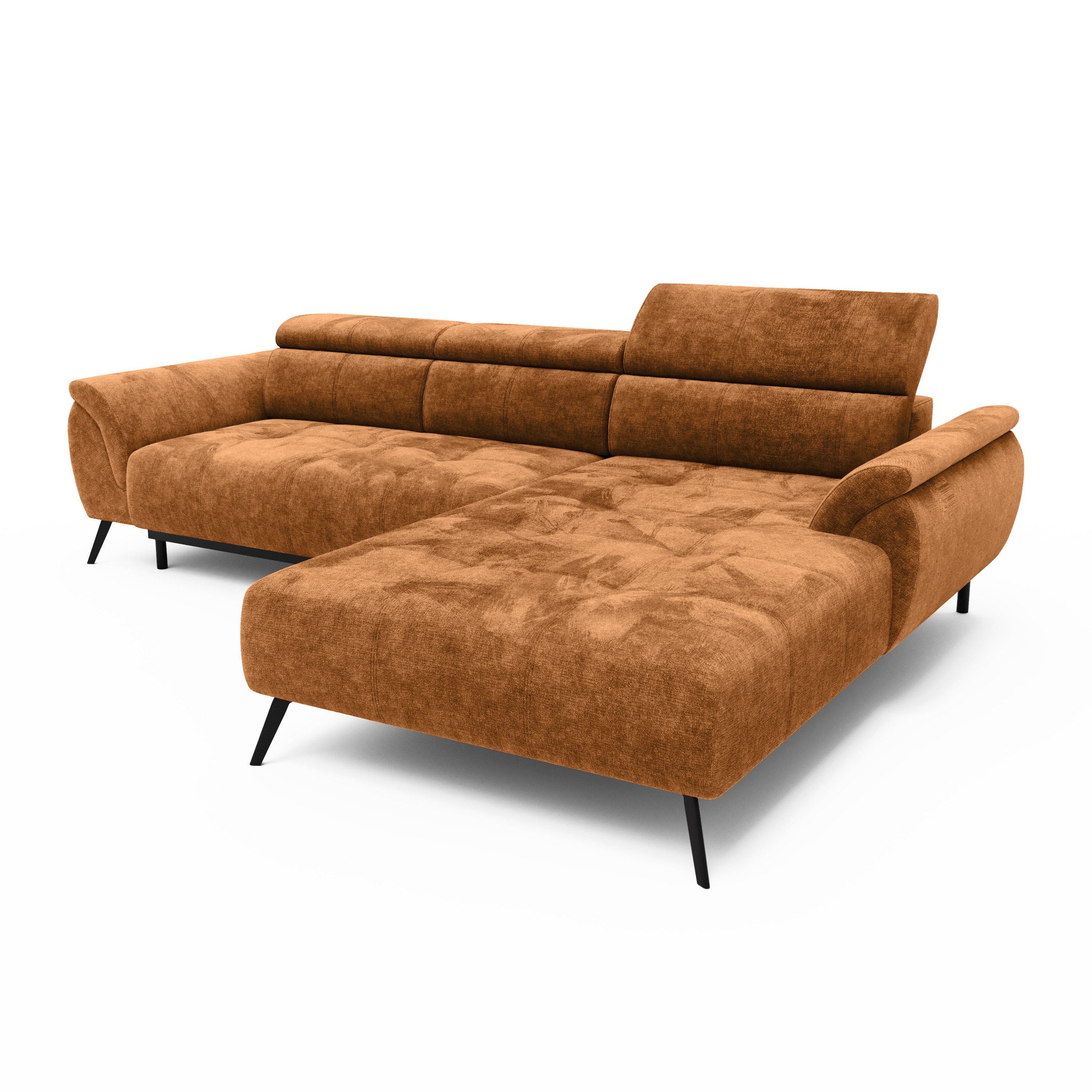 LIVORA Ecksofa SOFAS, Ecksofa Ottomane rechts Chenille 286x184x79 rostfarben VALENTINA