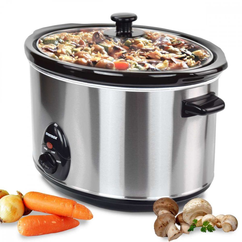 Syntrox Germany Schmortopf Syntrox 5,6 Liter Edelstahl Slow Cooker mit Warmhaltefunktion