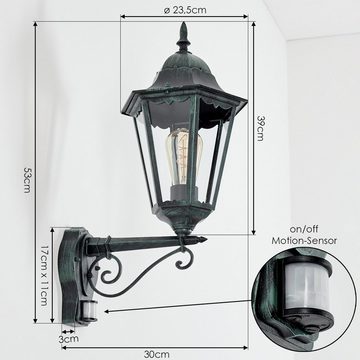 hofstein Außen-Wandleuchte Wandlampe Bewegungsmelder in antikem Look aus Metall/Glas, ohne Leuchtmittel, Wandleuchte im Retro/Vintage Design, Außenleuchte für Terrasse, E27