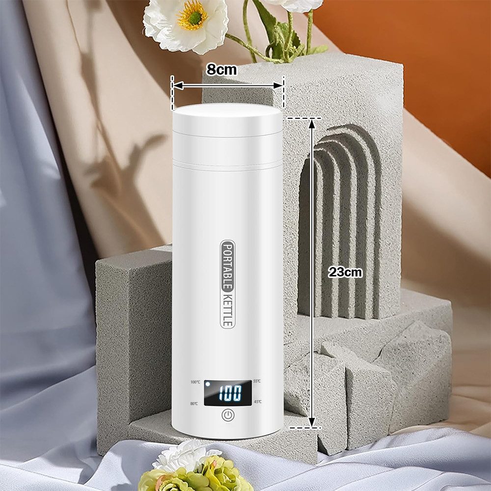 TUWENA Reise-Wasserkocher Reise Wasserkocher Klein Elektrische, Tragbarer Mini Wassertasse, 500ML, Edelstahl,Heizung Automatisch Abschalten