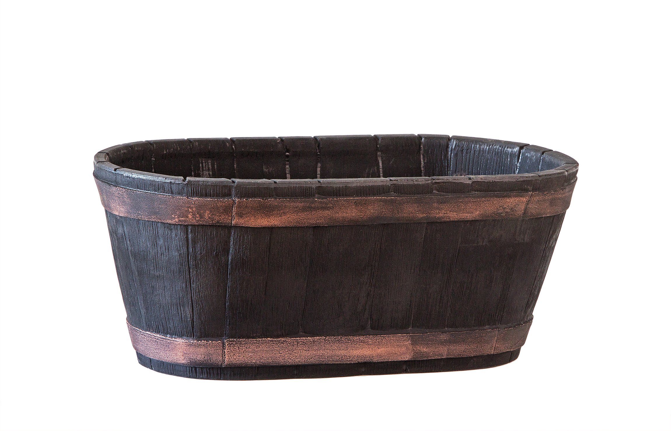 BigDean Pflanzschale Weinfass 61x34x25cm Eichenholz-Optik oval Blumenkasten Gartenteich – Bild 2 von 5