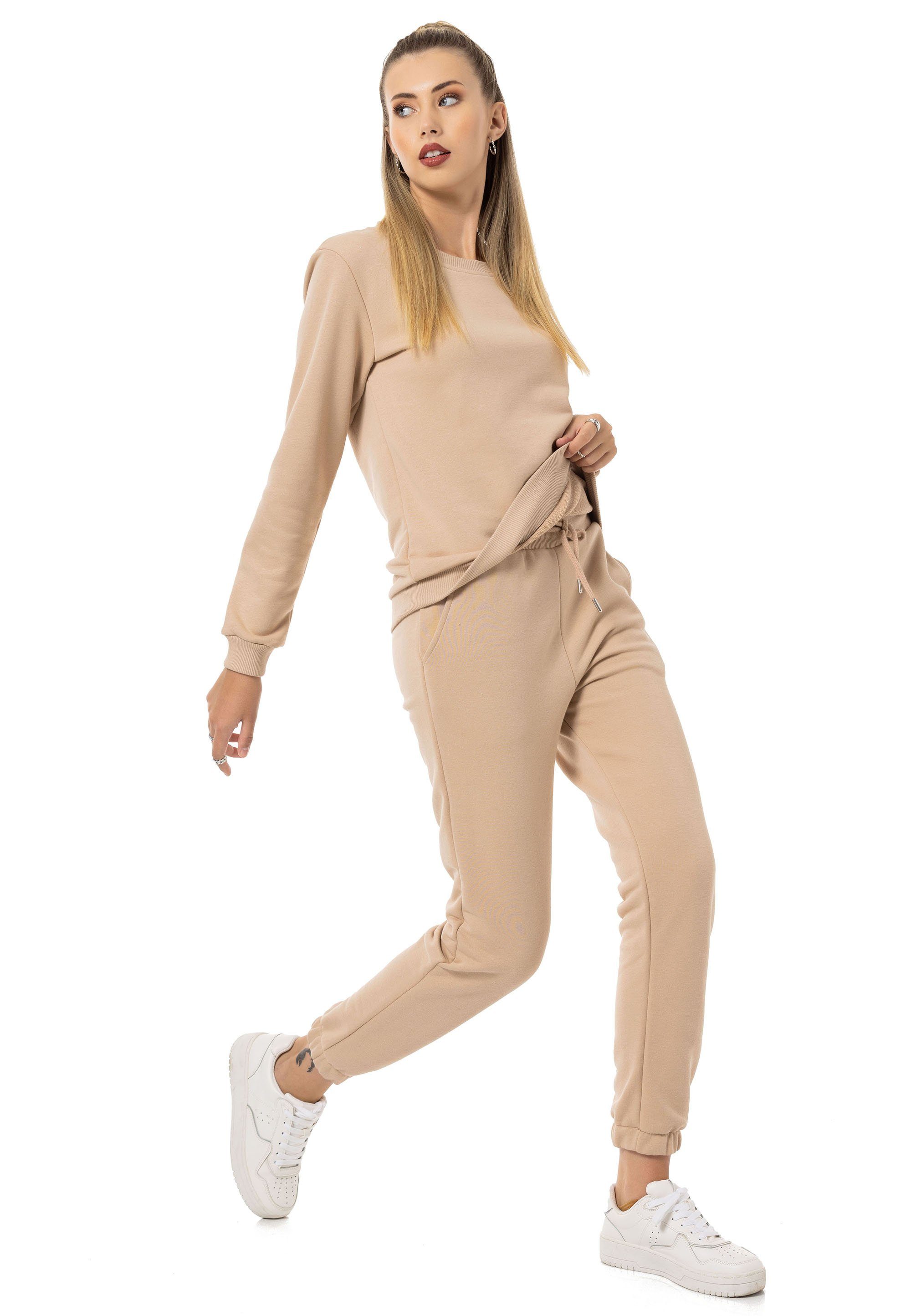 Premium Sweatpant mit Jogginganzug (Spar-Set, Premium Sweatshirt Qualität 2-tlg), Beige RedBridge Basic