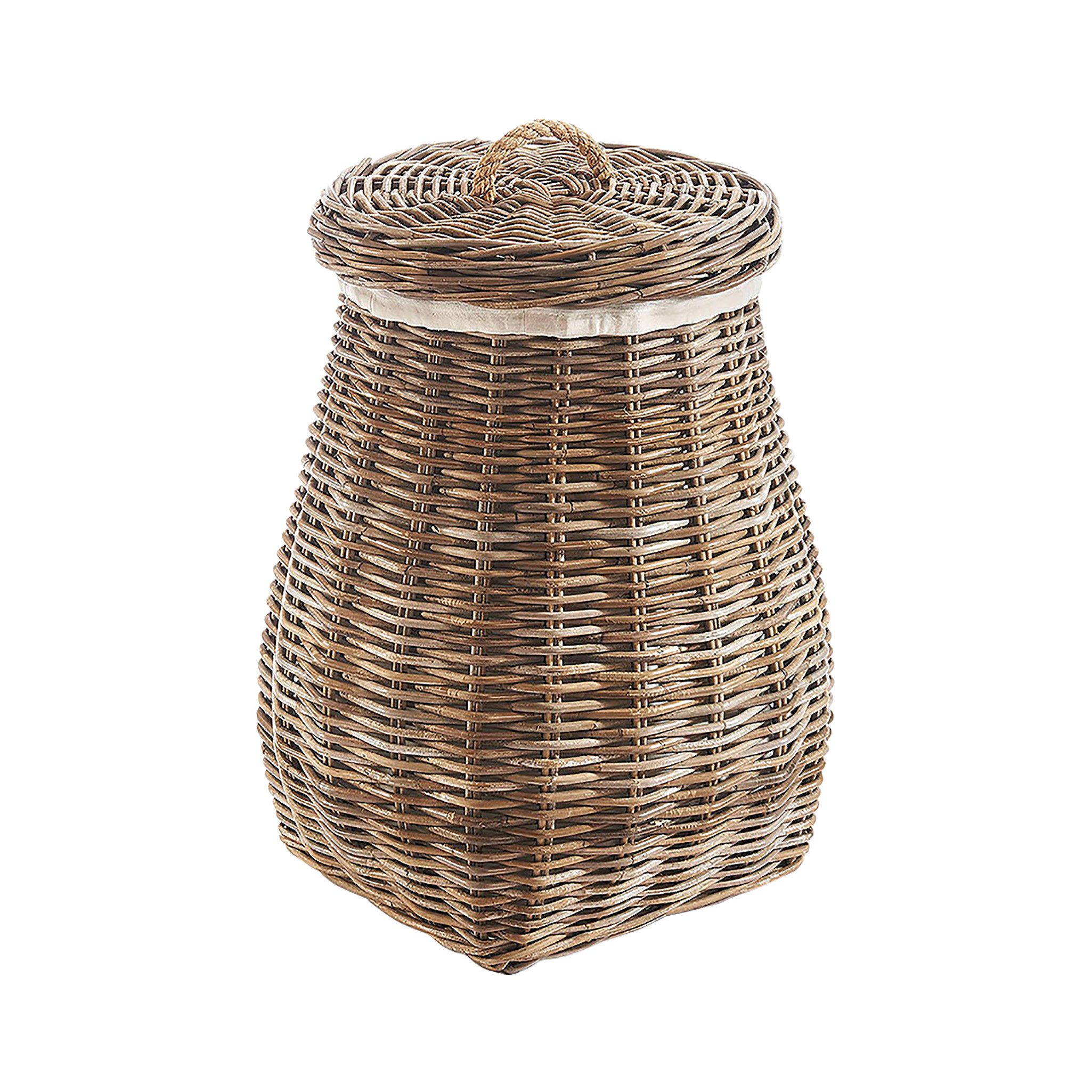 Kobolo Wäschekorb Wäschebehälter rund - Rattan kubu grey mit Deckel günstig online kaufen