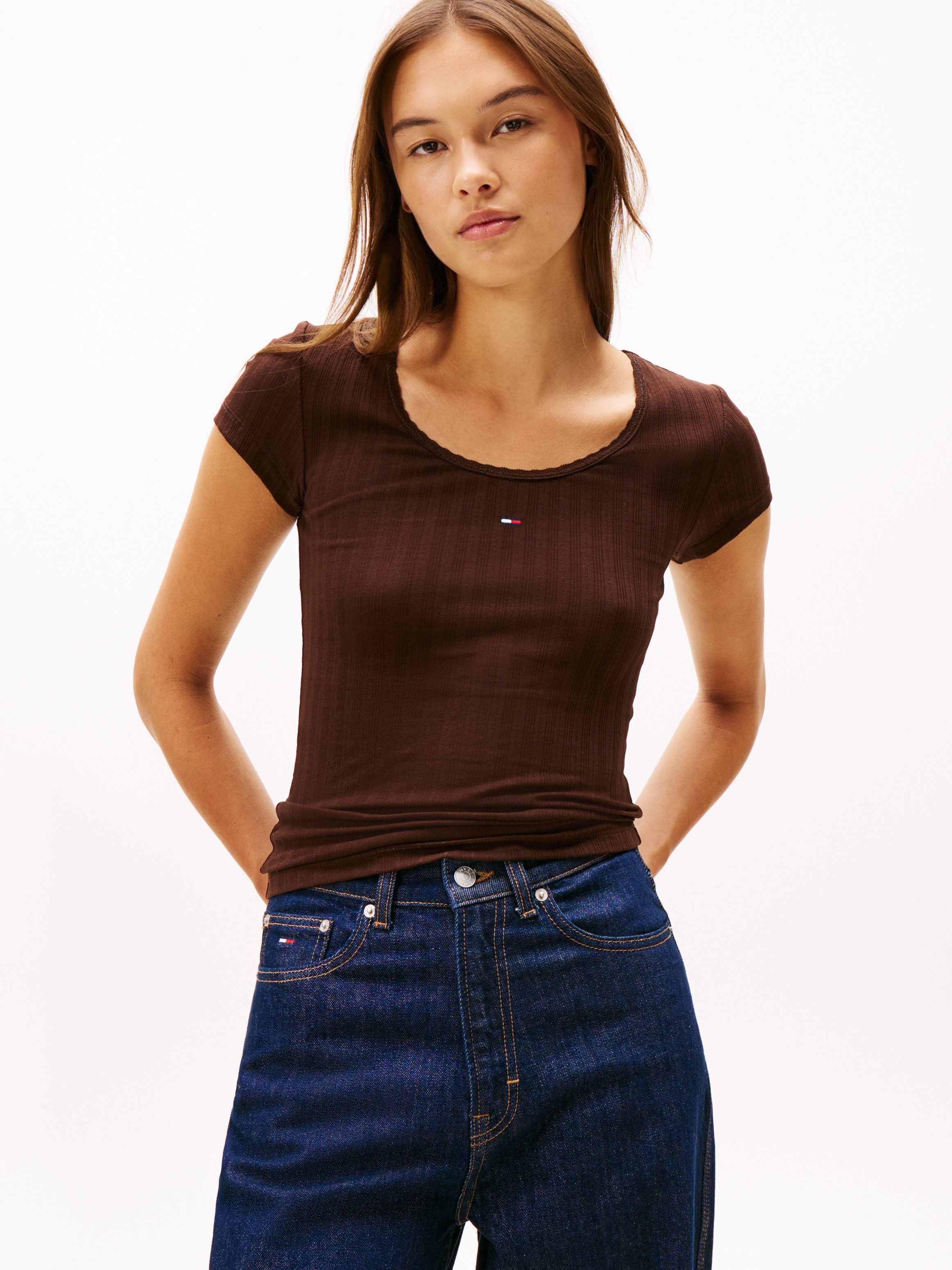 Tommy Jeans Kurzarmshirt TJW SLIM IRREGULAR RIB SS in gerippter Struktur günstig online kaufen