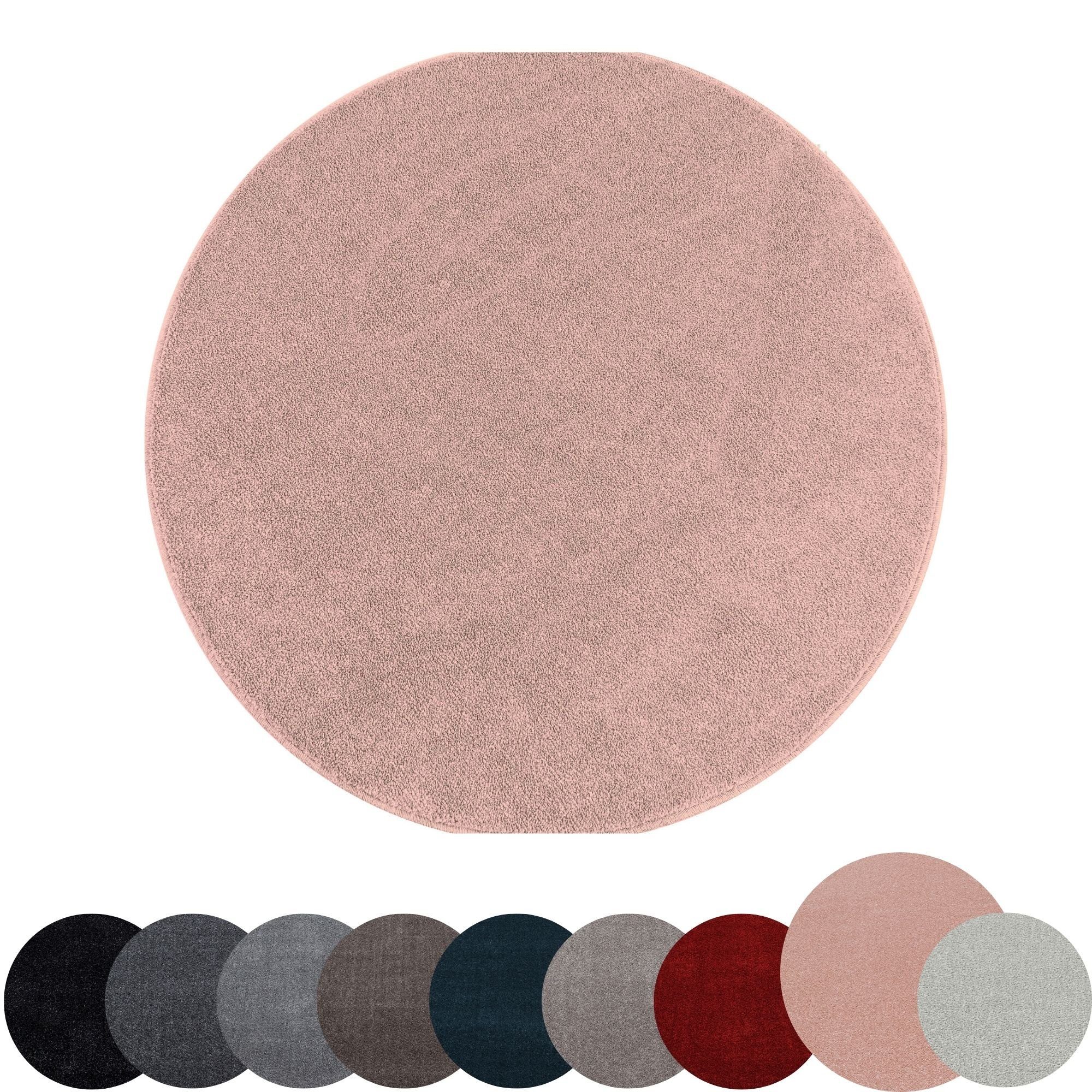 Teppich Unicolor - Einfarbig, HomebyHome, Rund, Höhe: 11 mm, Einfarbig Kurzflor Runder Teppich Wohnzimmer Flauschig Weich Rosa