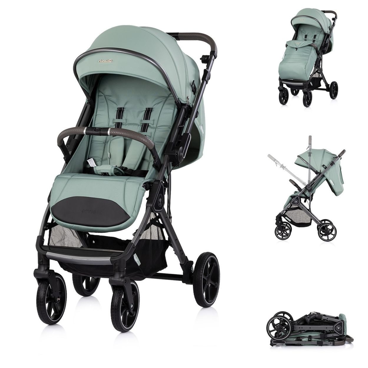 Chipolino Kinder-Buggy Kinderwagen Omnia RU-Räder, klappbar, Stoßdämpfer, Sonnendach, Fußsack