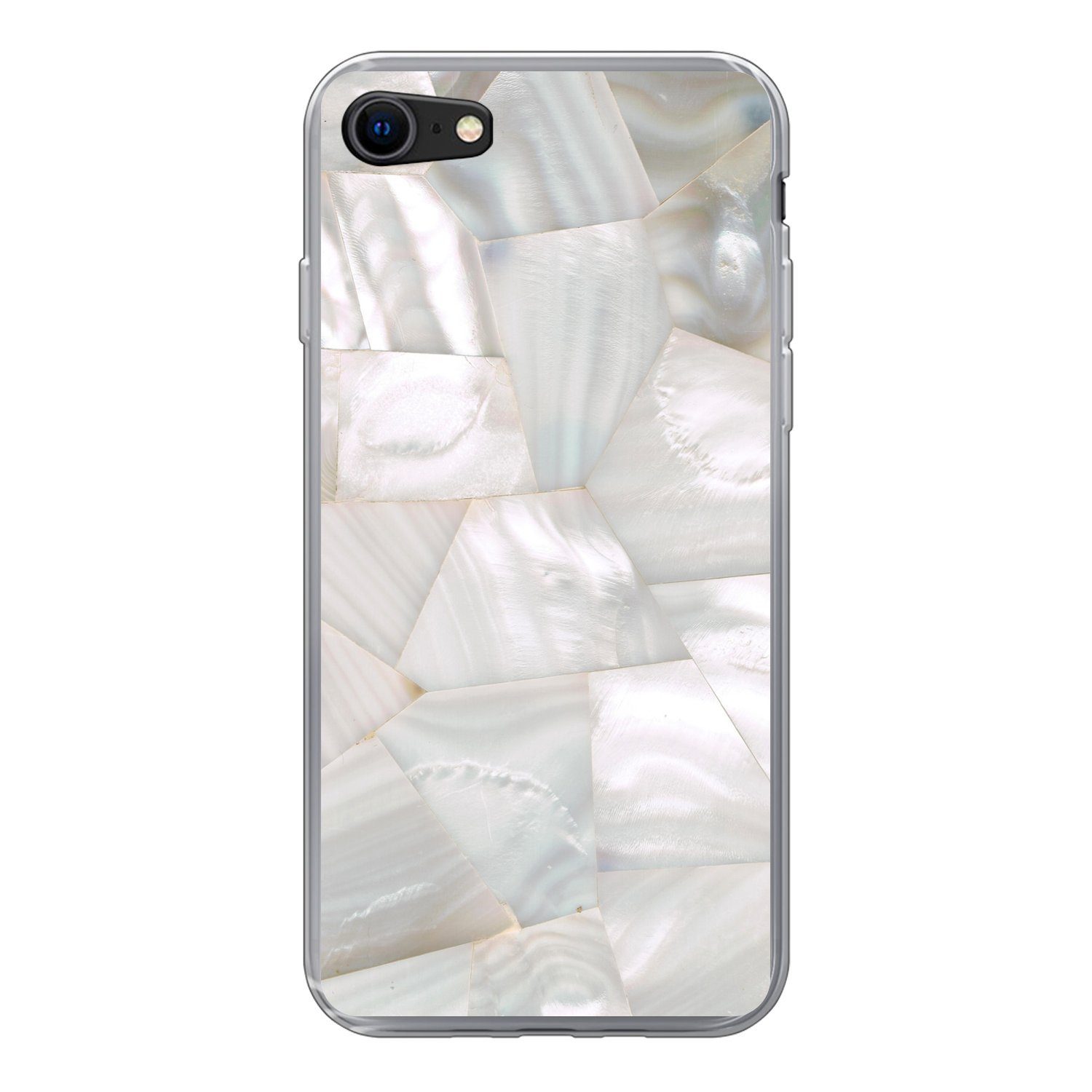 MuchoWow Handyhülle für Apple iPhone 8 Naturstein - Perlmutt - Weiß, Smartphone-Bumper, Print, Handy Schutzhülle Dünn