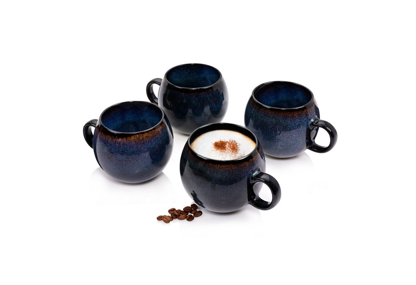 SÄNGER Cappuccinotasse Tokio Cappuccinobecher, 4-tlg., Steingut, Blau Schwarz, Handmade, Premium Collection