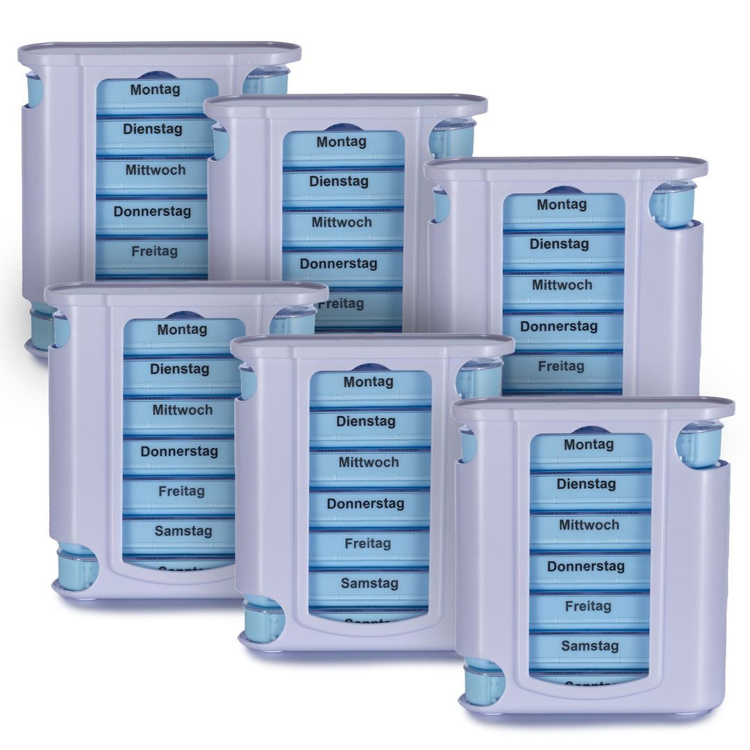 Pillendose Tablettenbox Blau 7 Tage – 4 Fächer – 3/6/12/24/48/96 Stück