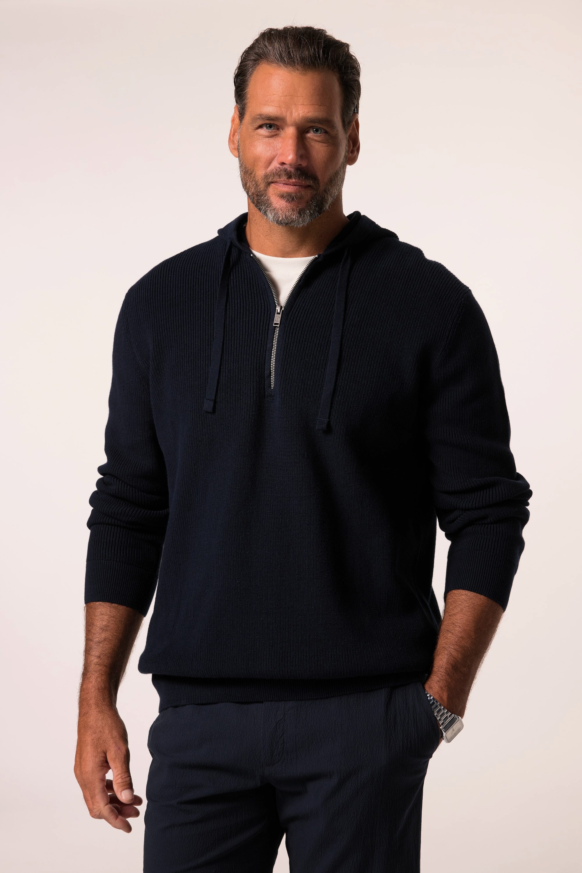 JP1880 Rundhalspullover JP1880 Strickhoodie Kapuze Rippstrick günstig online kaufen