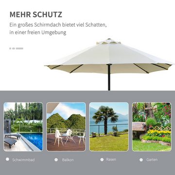 Outsunny Sonnenschirm Mit LED Doppelsonnenschirm Terrassenschirm mit Handkurbel, LxB: 256x440 cm, Marktschirm, Gartenschirm, Oval Metall Cremeweiß