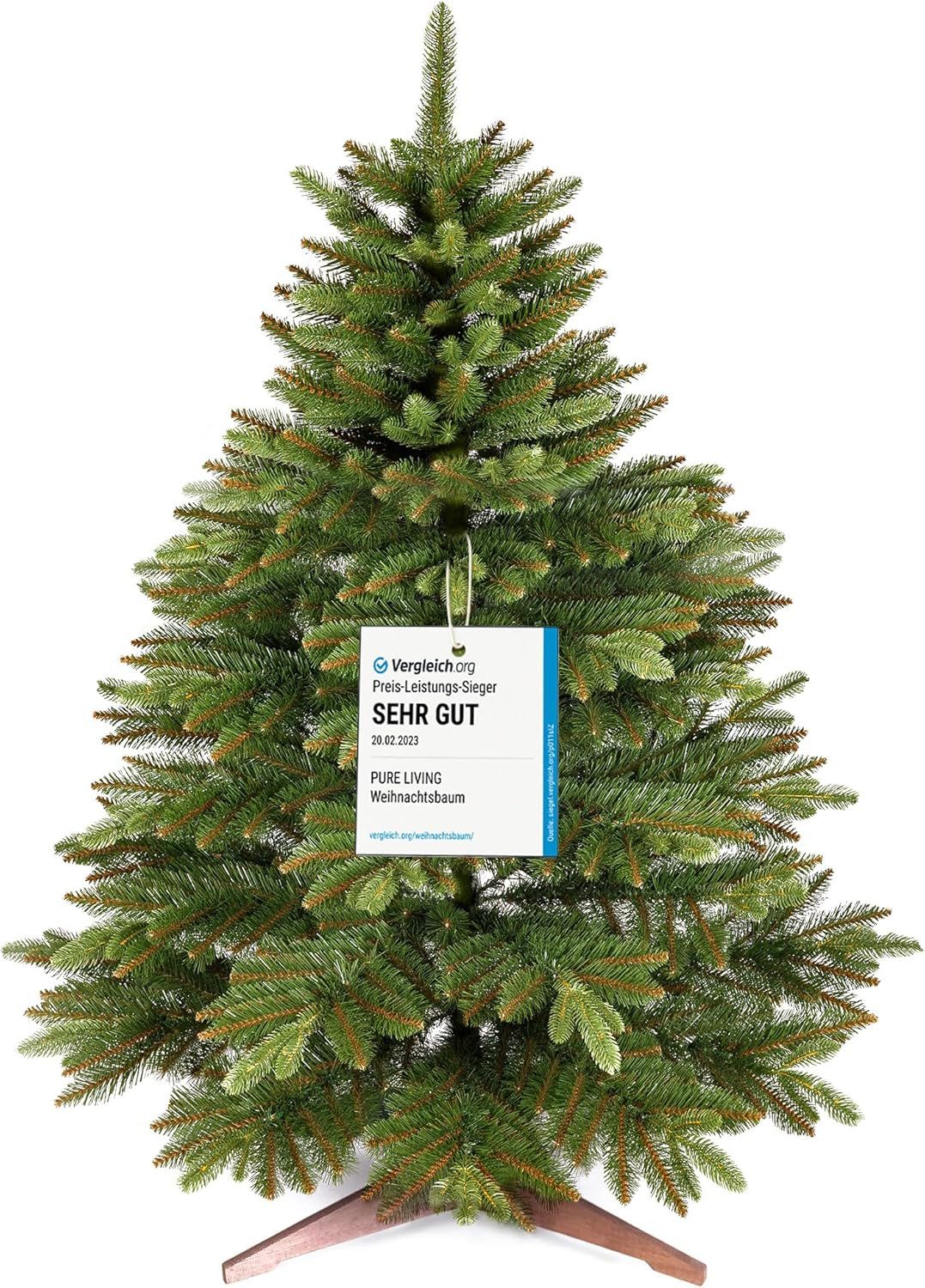 PURE LIVING INTERIOR DESIGN Künstlicher Weihnachtsbaum 120 cm Nordmanntanne, mit Holzständer, Nordmanntanne, Christbaum von 90 cm bis 220 cm