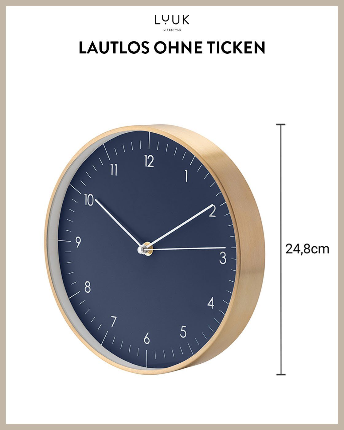 LUUK LIFESTYLE Wanduhr Helsinki (lautlos, ohne Ticken, großes Ziffernblatt, verschied. Größen)