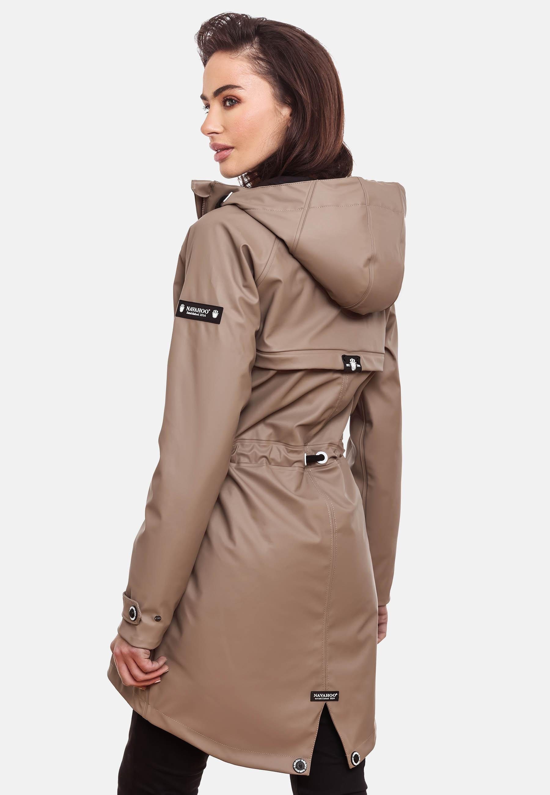 Flower Rainy taupe Damen mit Navahoo Kapuze modischer Regenmantel Regenjacke