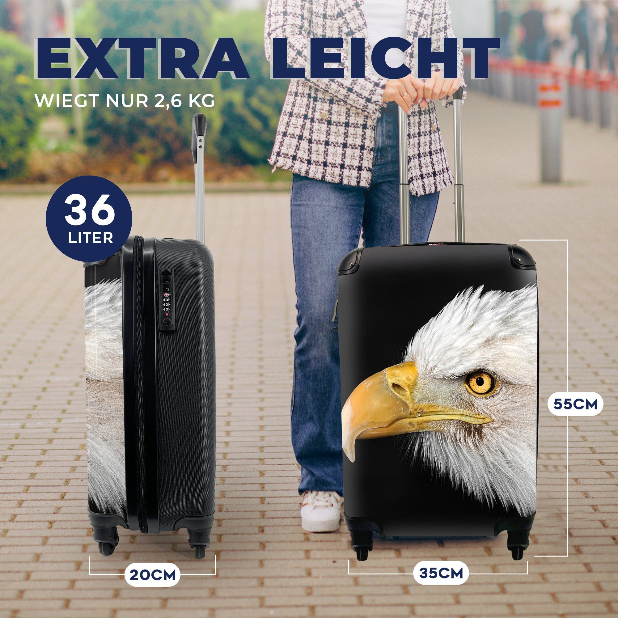 - MuchoWow 4 Handgepäckkoffer Reisetasche Ferien, mit Handgepäck Reisekoffer für - - Vogel rollen, Trolley, Schnabel Rollen, Augen, Adler