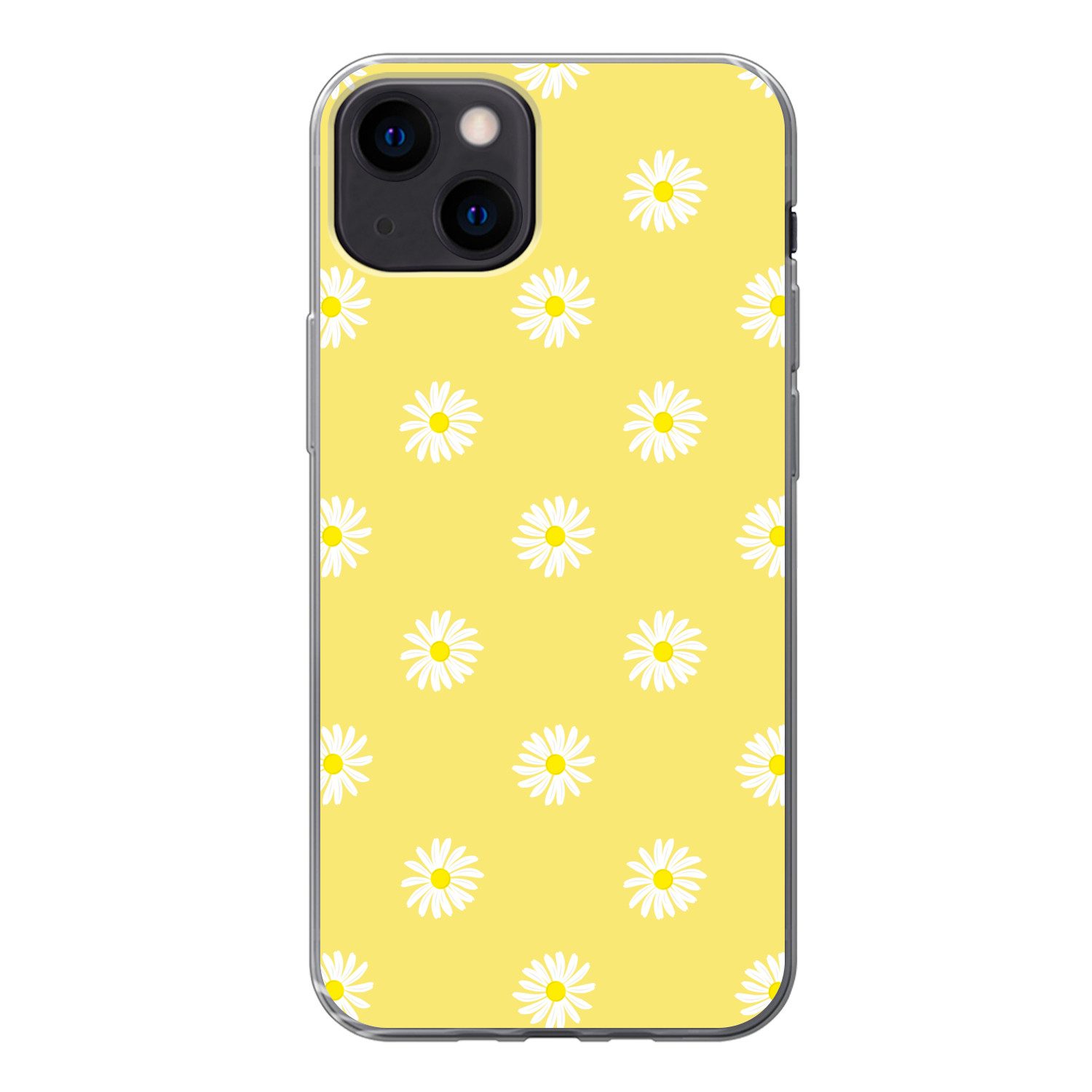 MuchoWow Handyhülle für Apple iPhone 13 Gänseblümchen - Pastell - Weiß - Gelb - Blumen, Smartphone-Bumper, Print, Handy Schutzhülle Dünn