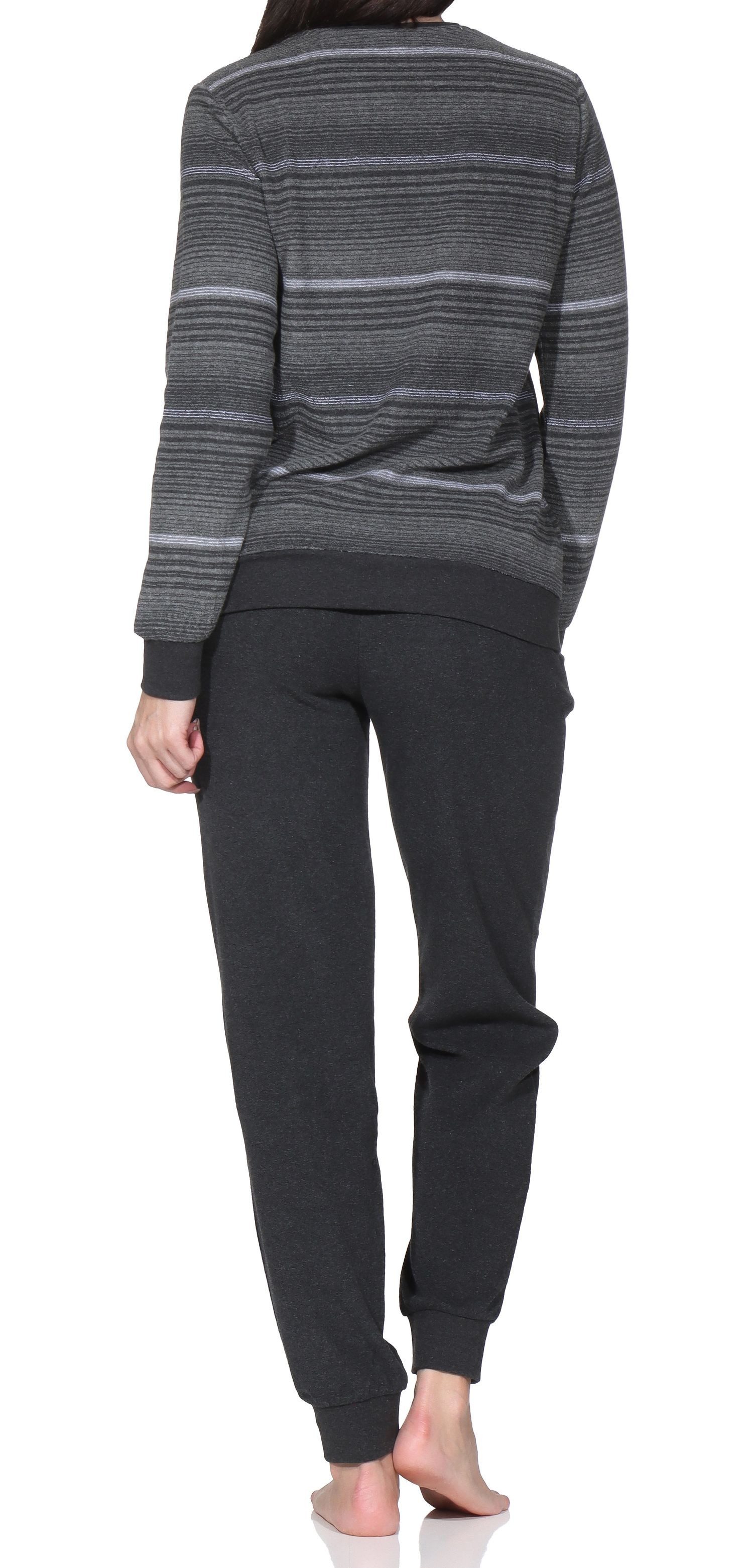 Normann Pyjama Damen Frottee Schlafanzug mit Bündchen in elegantem Streifendesign – Bild 4 von 4