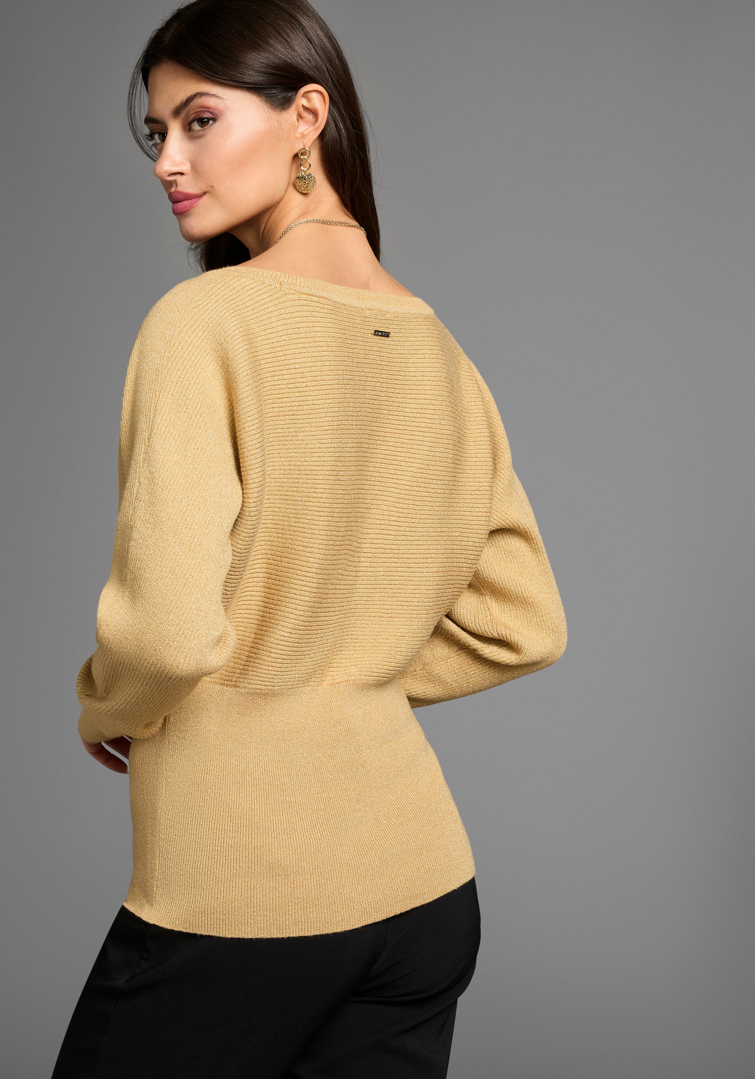 Laura Scott Fledermauspullover mit Glitzereffekt in Wickeloptik günstig online kaufen