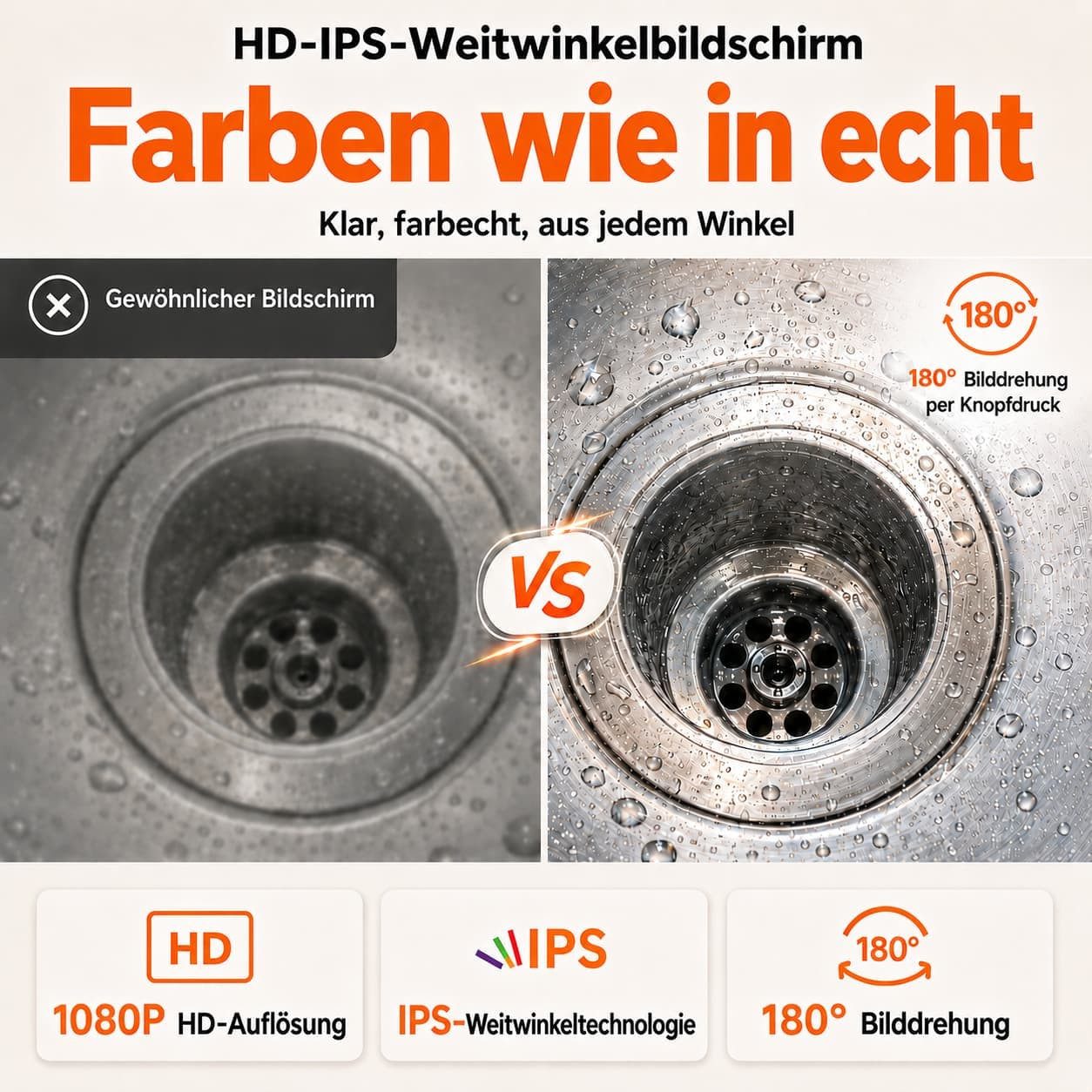 ANYSUN Endoskopkamera 4.3" IPS Bildschirm mit LED Licht HD Rohrkamera Inspektionskamera (Endoskop, Professionelles Endoskop 5 m Kabel für Auto, Haus & Rohrinspe – Bild 4 von 5
