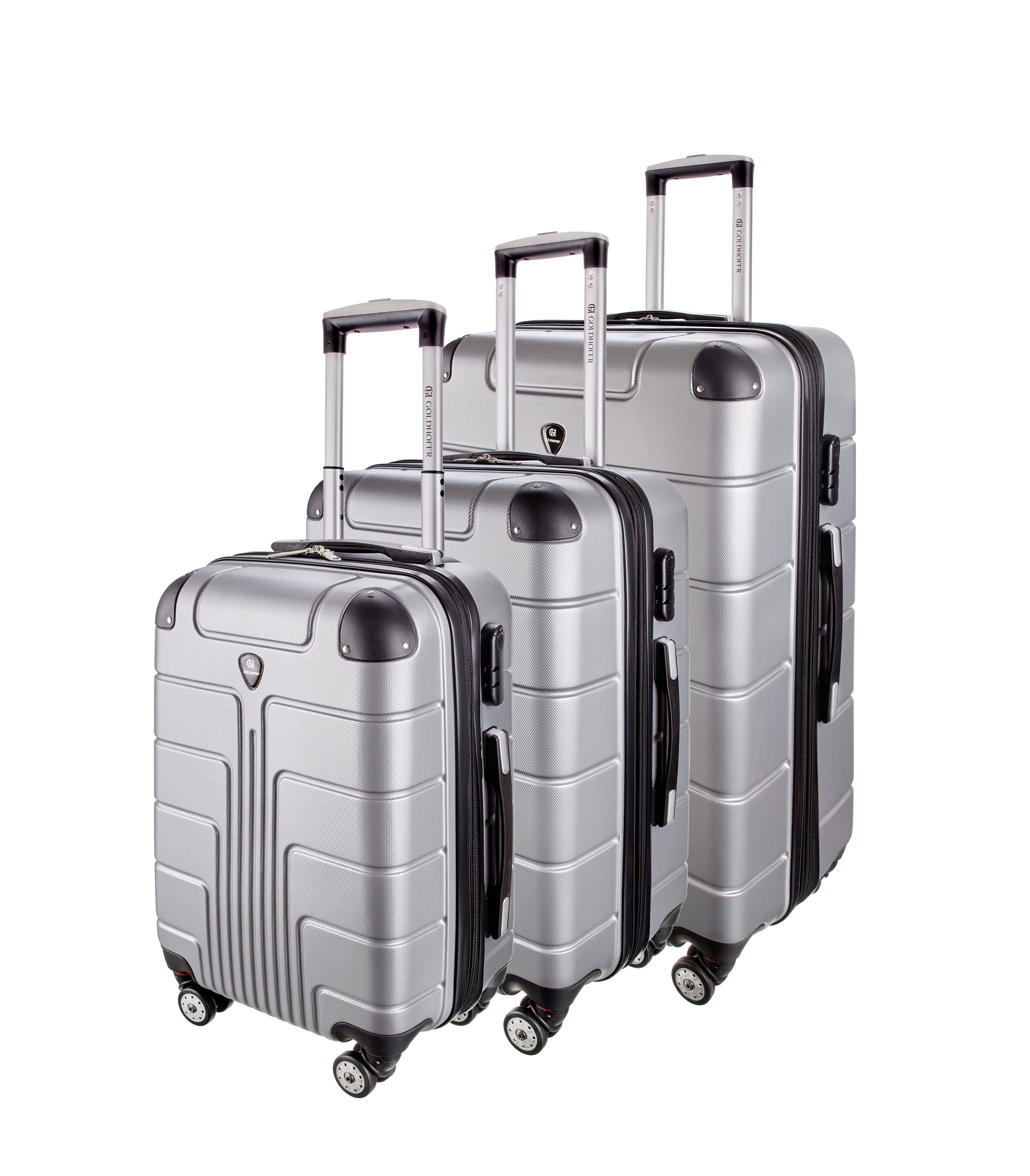 Goldhofer Kofferset verschiedene Modelle in 3 Größen & Farben mit 360° Leichtlaufrollen, (Set, 3 TLG), Außen Material ABS - Wasserabweisend Grau V1