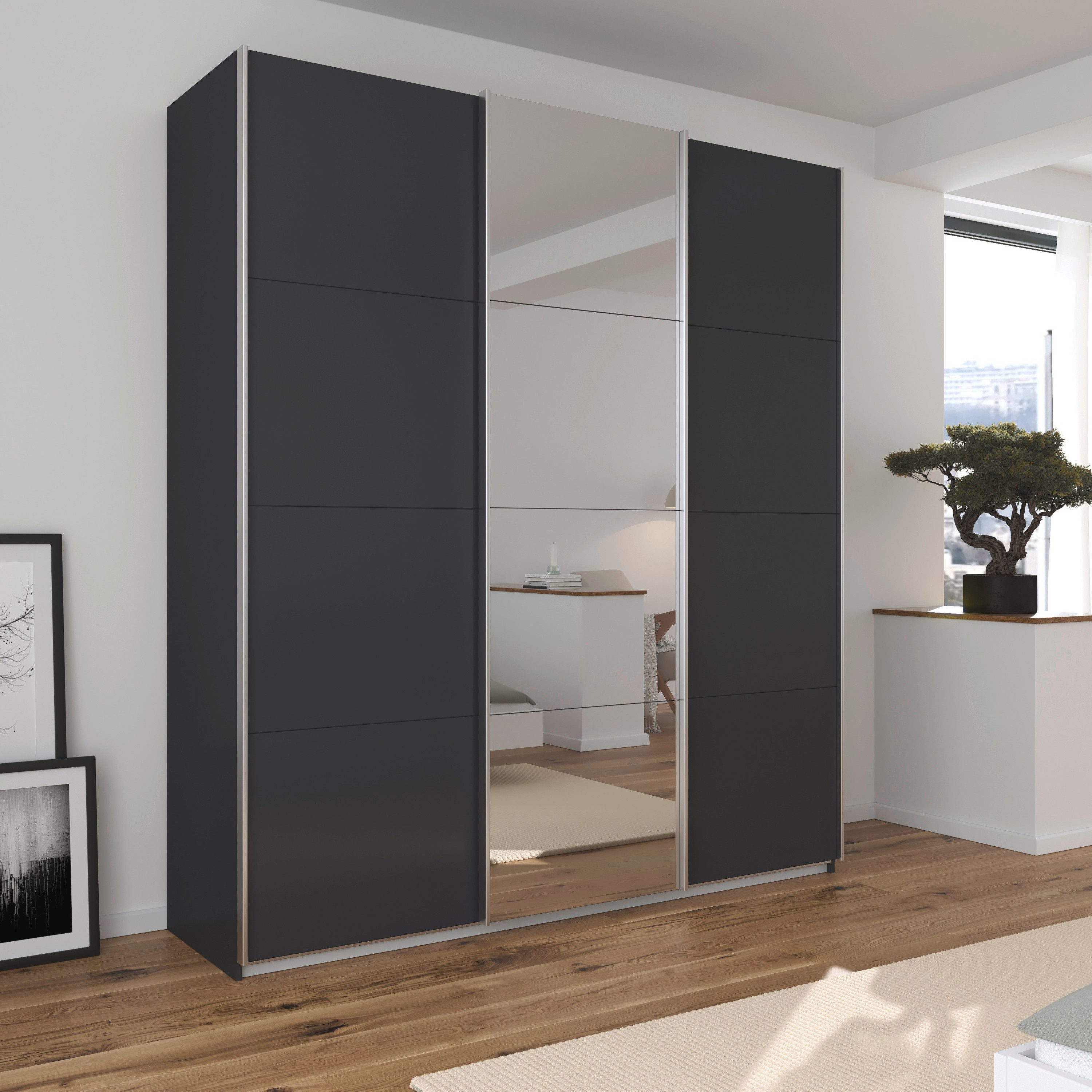 OTTO home Schwebetürenschrank Kleiderschrank Schrank Schlafzimmerschrank Garderobe AGORDO (Breiten 203/271/315/360 cm in drei Griff-Farben - NEU: Farbe SCHWARZ) Top Innenausstattung, in 4 Breiten und 2 Höhen MADE IN GERMANY
