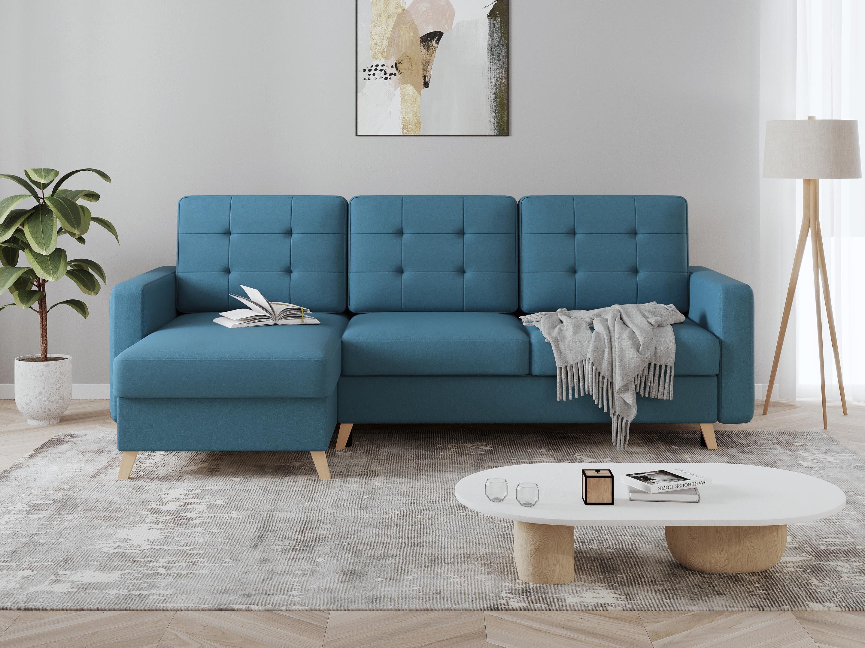 Beautysofa Ecksofa VINCI mit Schlaffunktion und Bettkasten – universell L/R montierbar, universell montierbar, Sofa mit Bonellfederkern und Wellenunterfederung