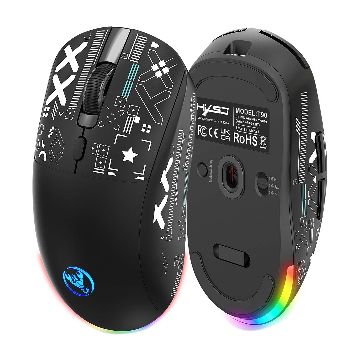 Refttenw 2,4G Bluetooth drahtlose Maus,Wireless-Maus,3600 DPI Maus (RGB-Glühen)