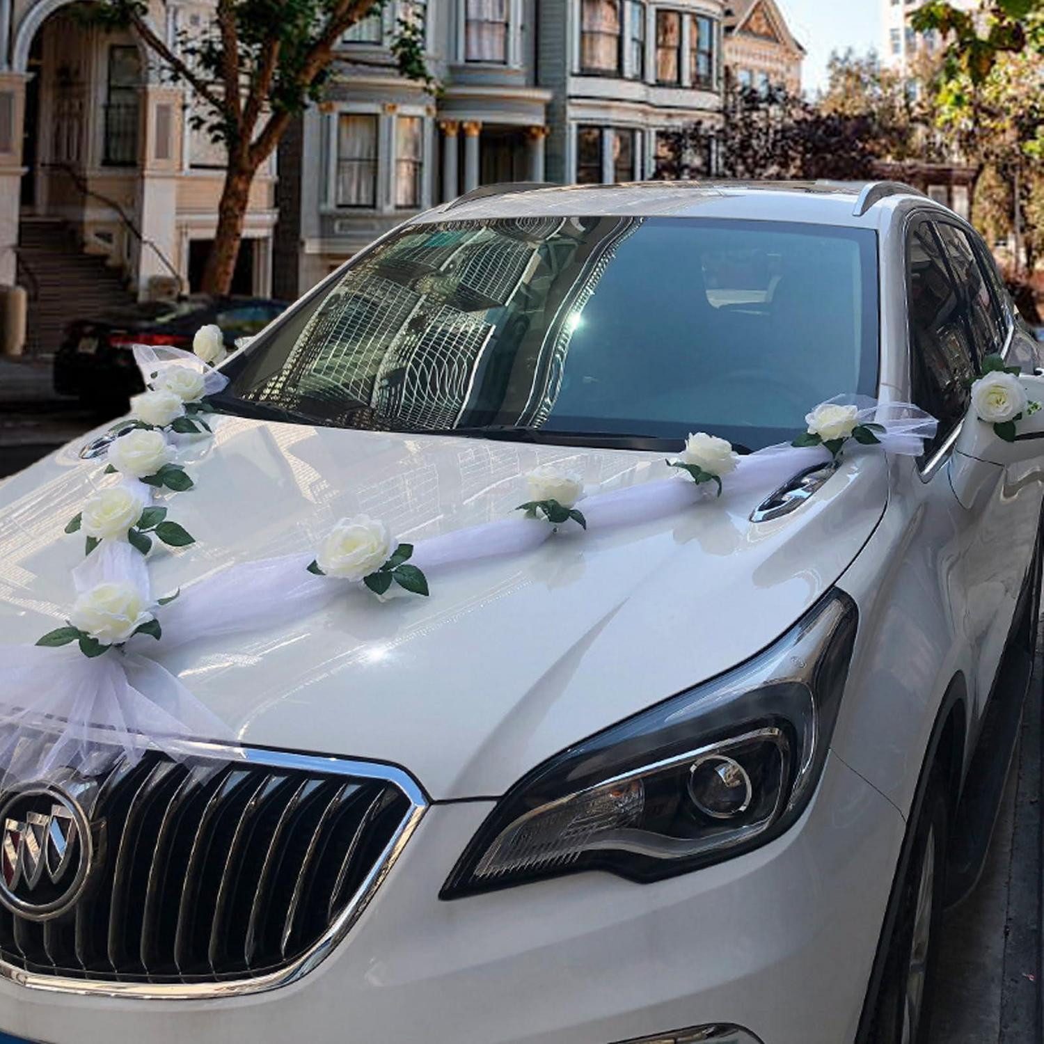 LuxusKollektion Girlande Hochzeitsauto Deko Girlande Rosenset Weiß