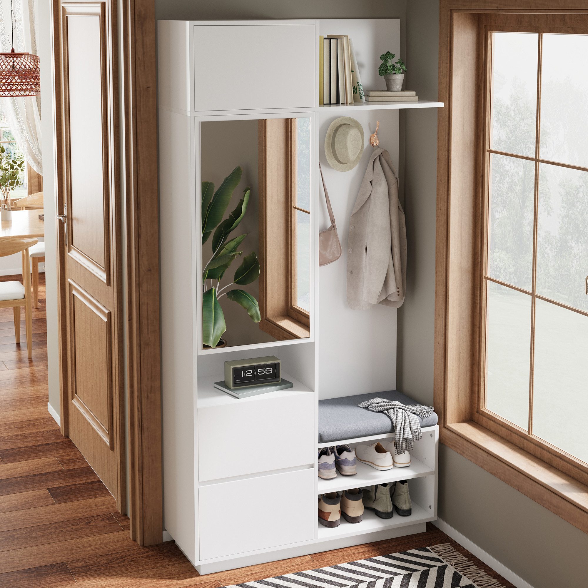 STILVORA Garderoben-Set mit Kleiderhaken,Highboard Aufbewahrungsschrank mit Flurgarderobe