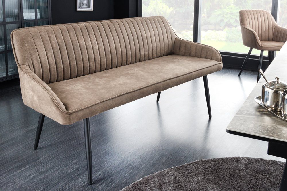 riess-ambiente Sitzbank TURIN 160cm taupe / schwarz (Einzelartikel, 1-St), Esszimmer · Microfaser · Metall · Rückenlehne · Schlafzimmer · Retro