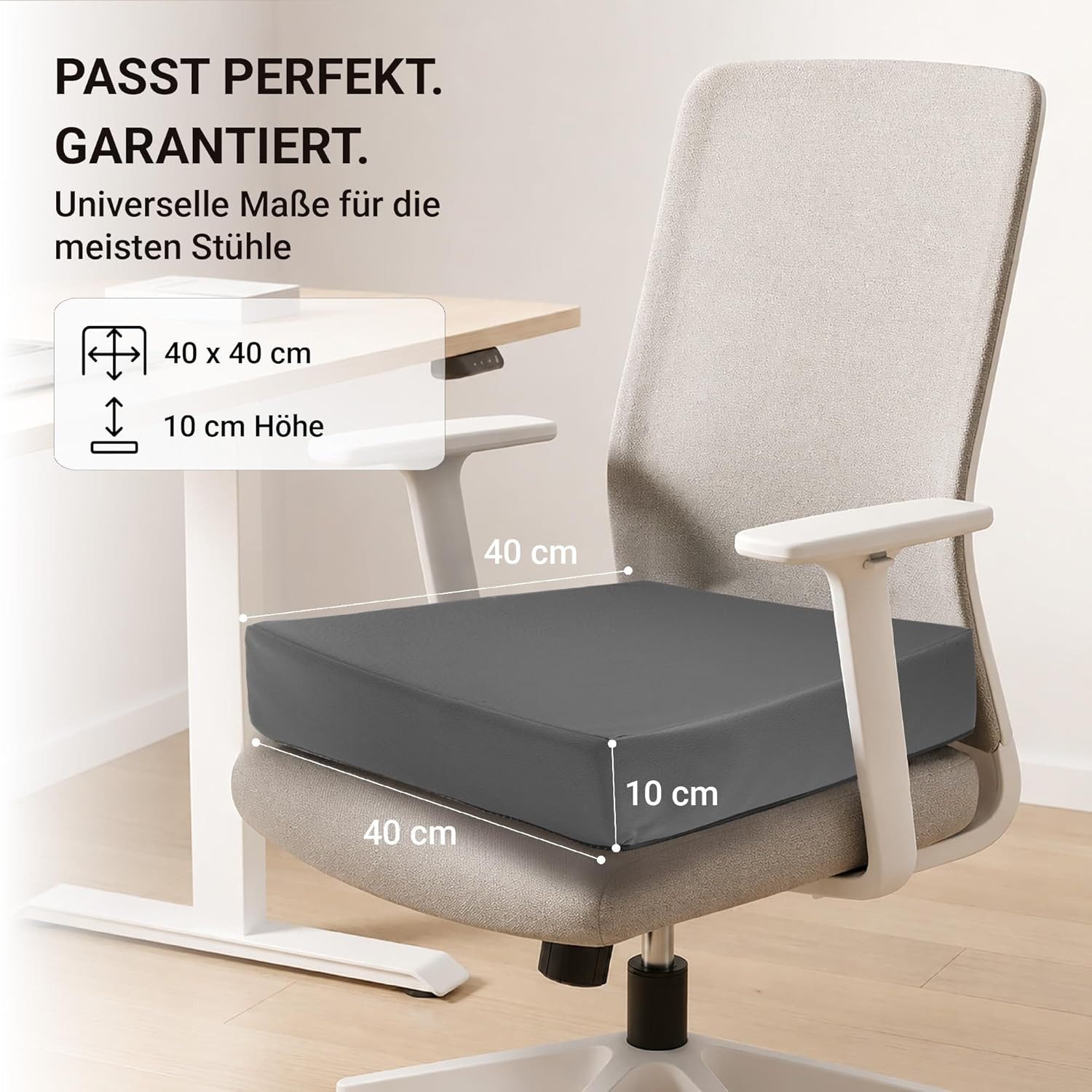 Stoffschmiede Sitzkissen Orthopädisch aus Kunstleder - 40x40x10cm, Ergonomisches Sitzkissen Stuhl als Sitzerhöhung und Aufstehhilfe – Bild 4 von 5